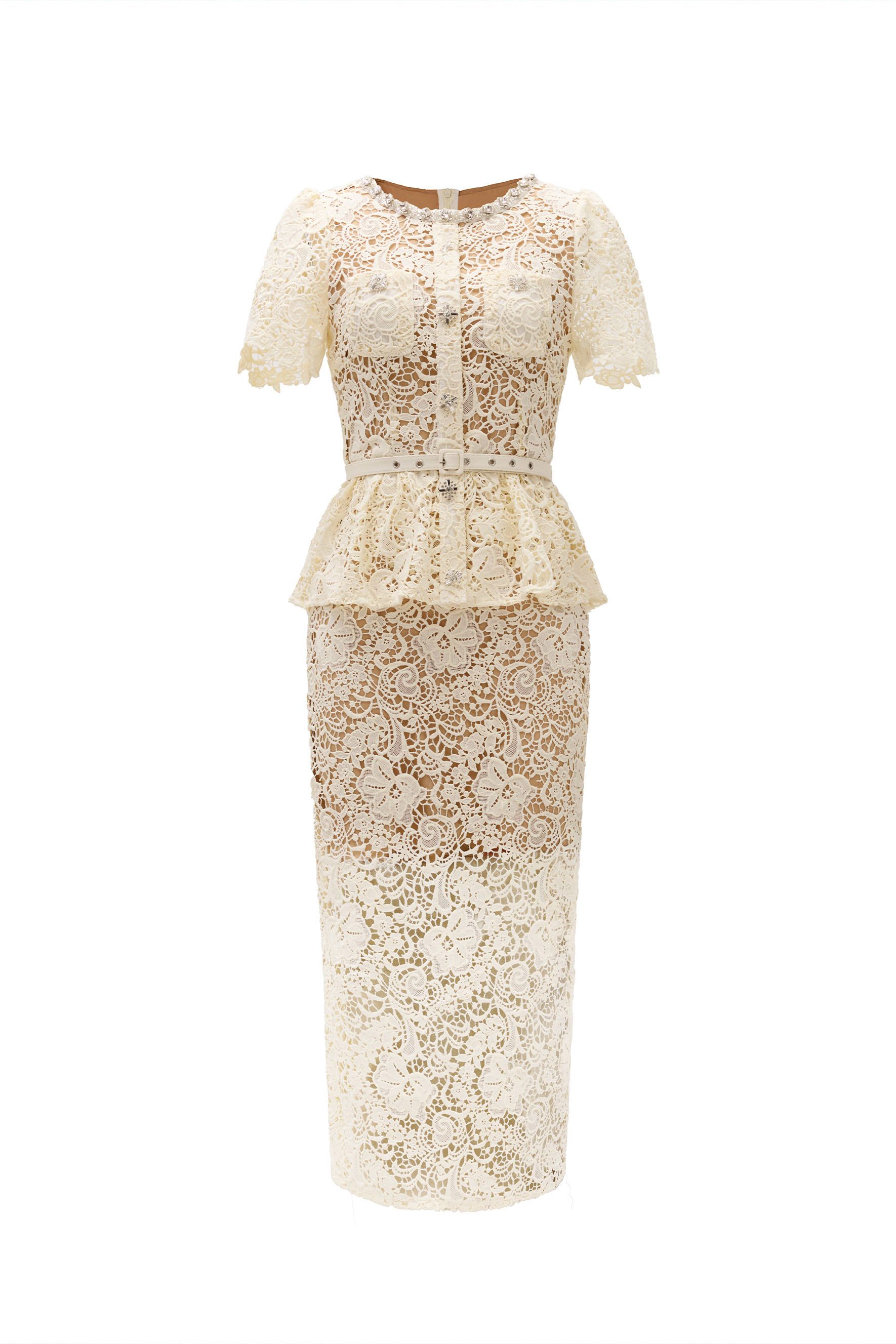 Make An Entrance Floral Lace Rhinestone Trim Midi Dress