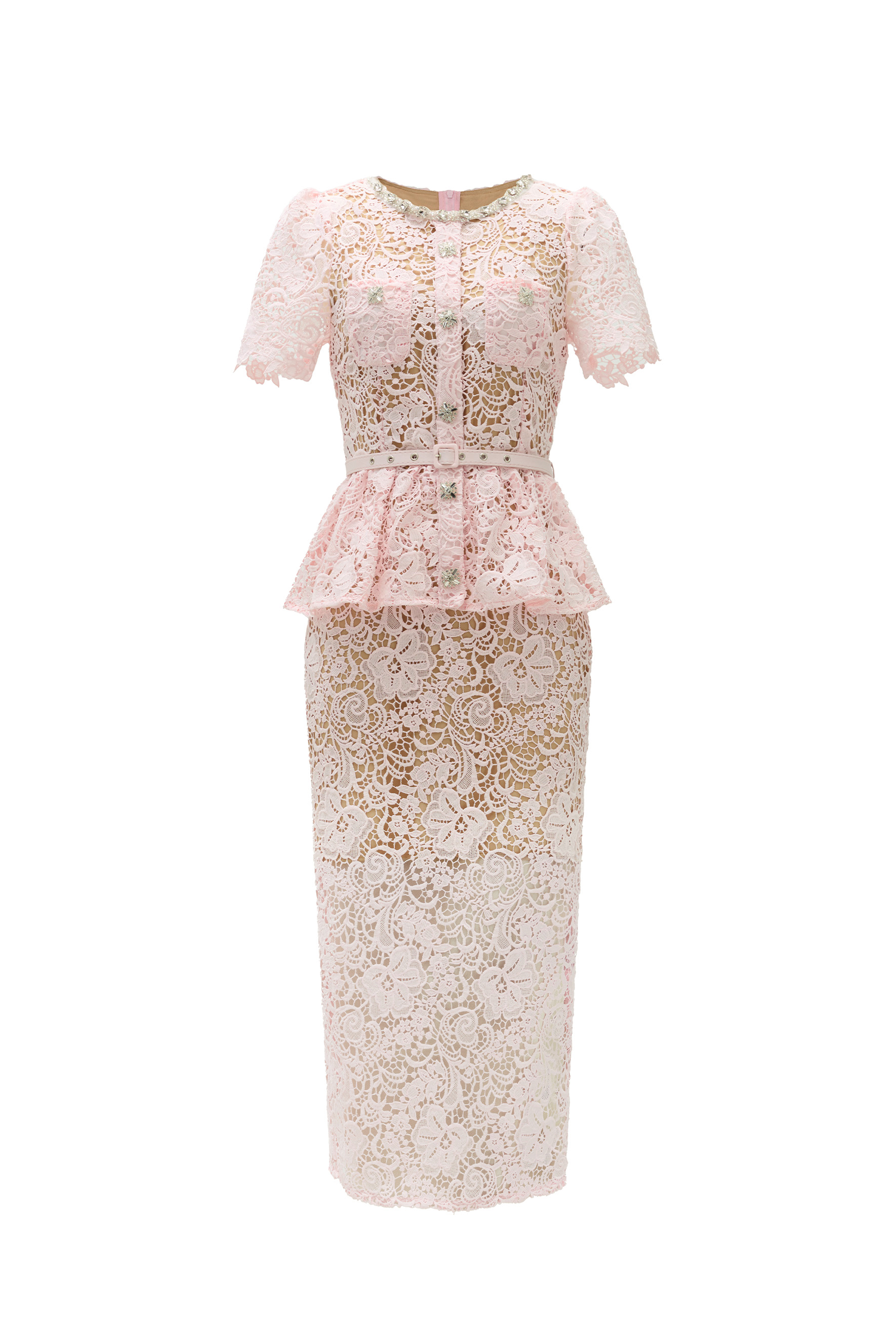 Make An Entrance Floral Lace Rhinestone Trim Midi Dress