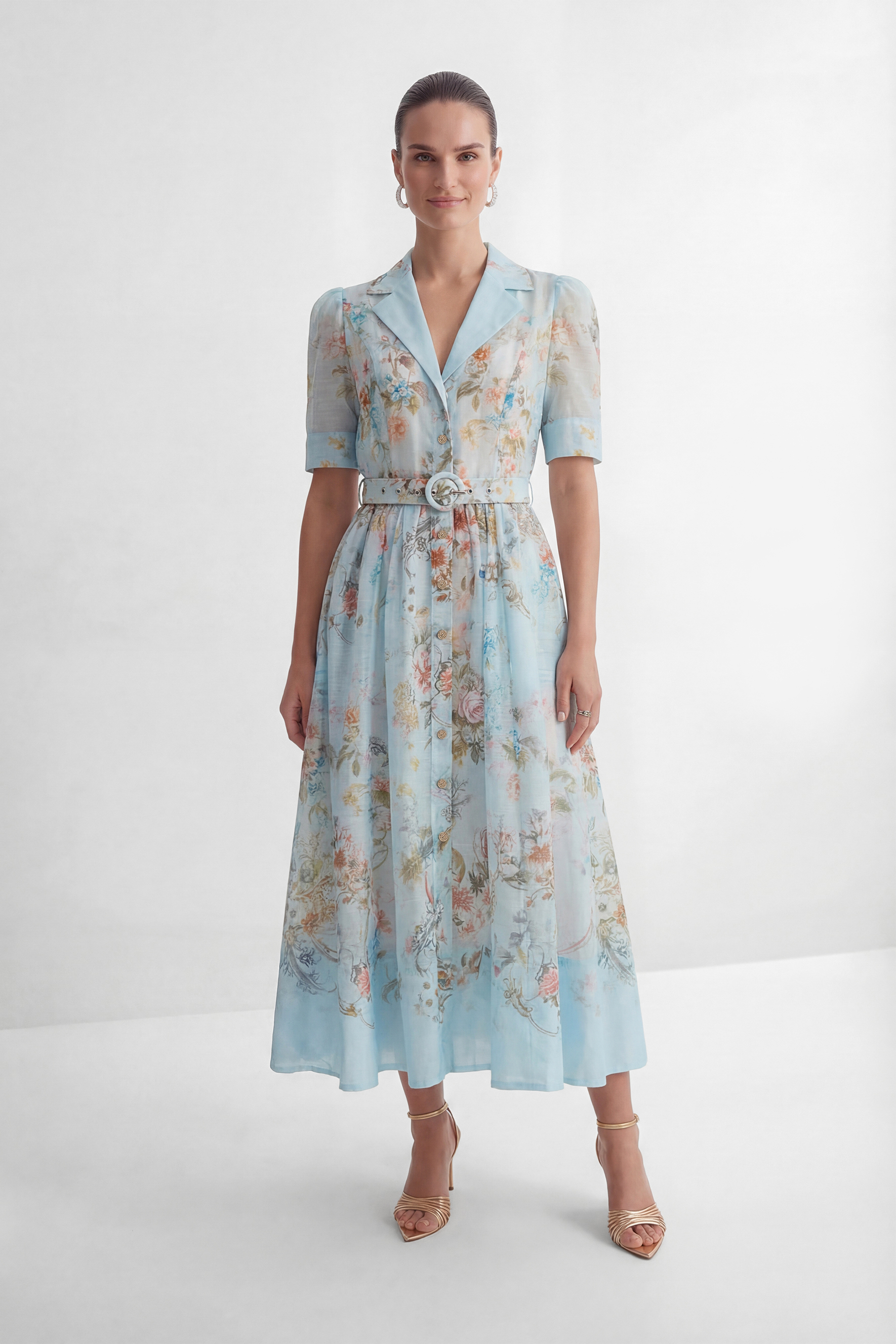 Garden Girl Moment Blue Floral Print Short Sleeve Maxi Dress