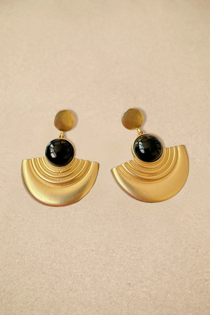 Geometric Fan Stone Drop Statement Earrings