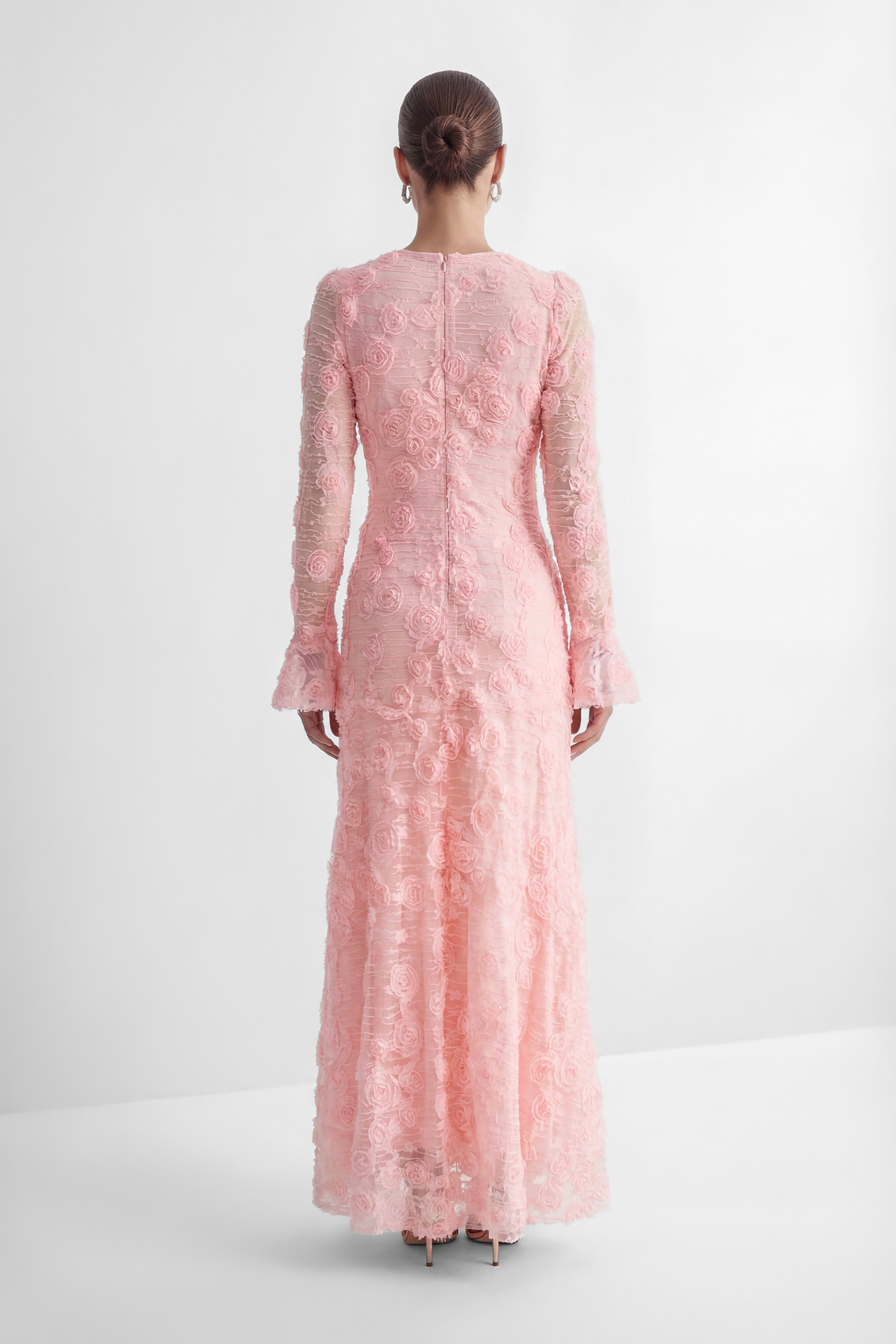 Grace and Beauty Pink Rose Applique Maxi Dress