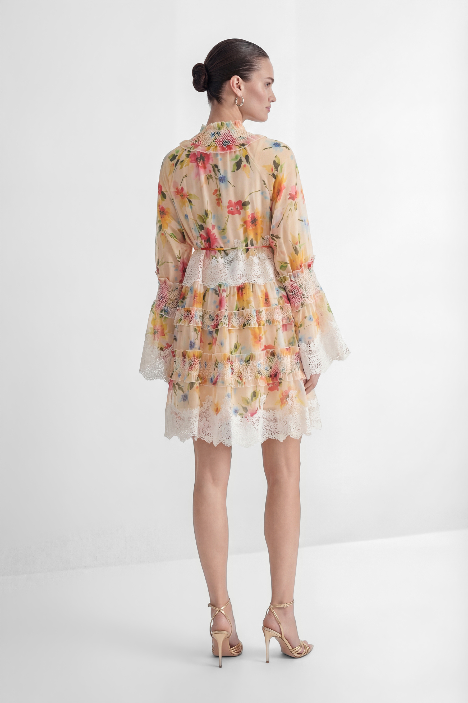 Soft Embrace Multi Floral Print Lace Trim Mini Dress