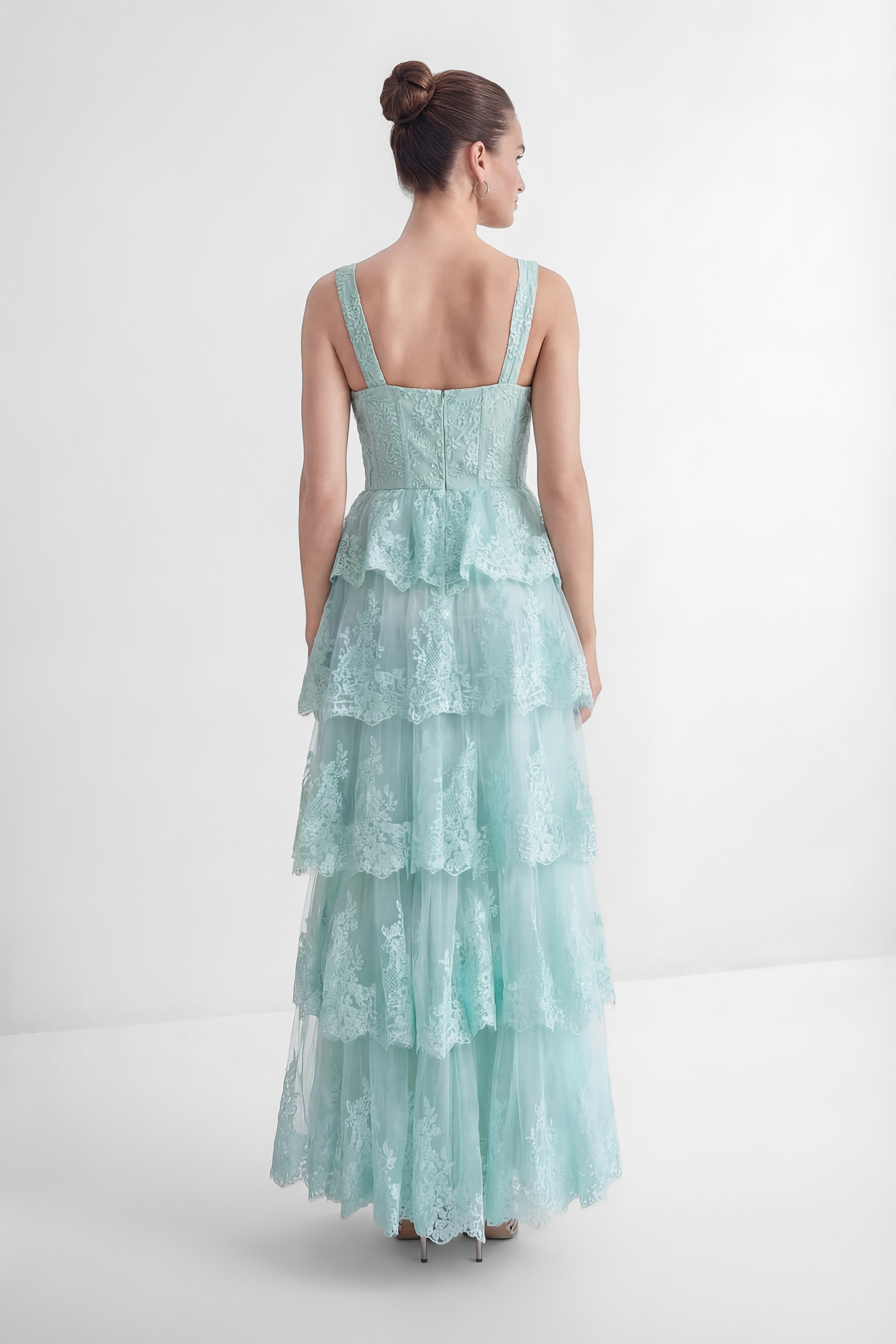 Sweetest Behavior Mint Green Lace Tiered Corset Maxi Dress