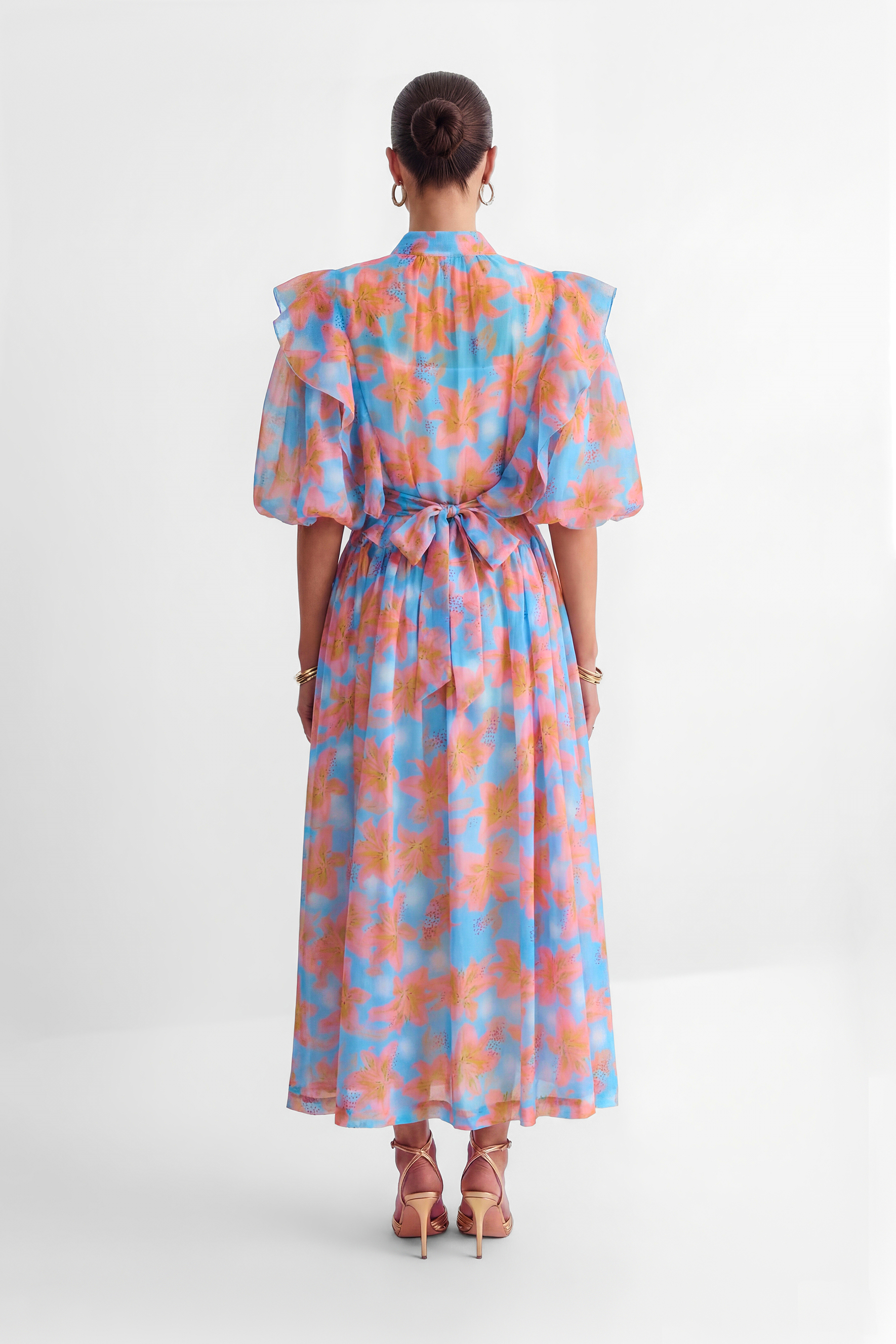 Every Sunny Moment Blue Floral Print Ruffled Maxi Dress