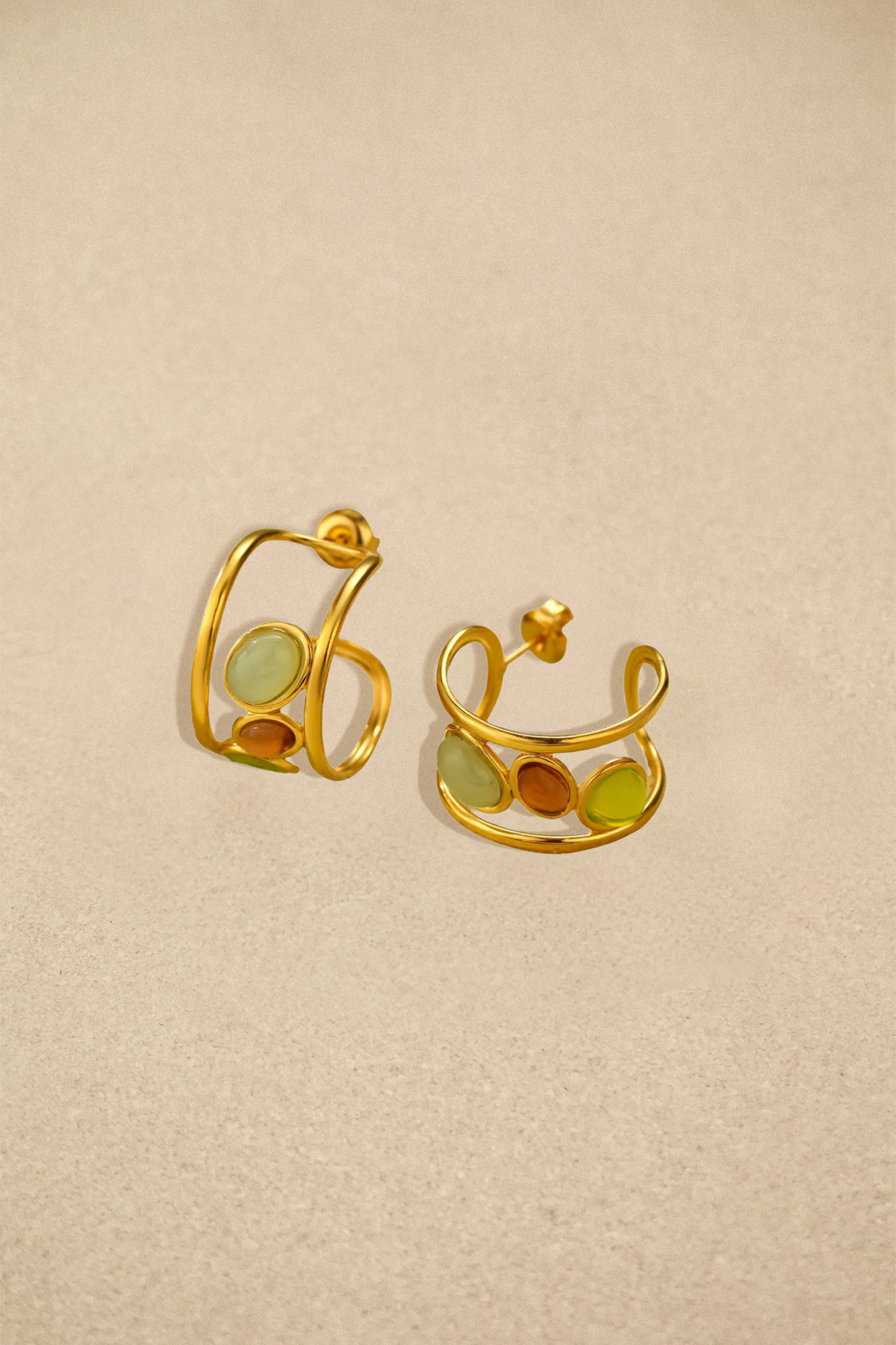 Multi Stone Hoop Stud Earrings