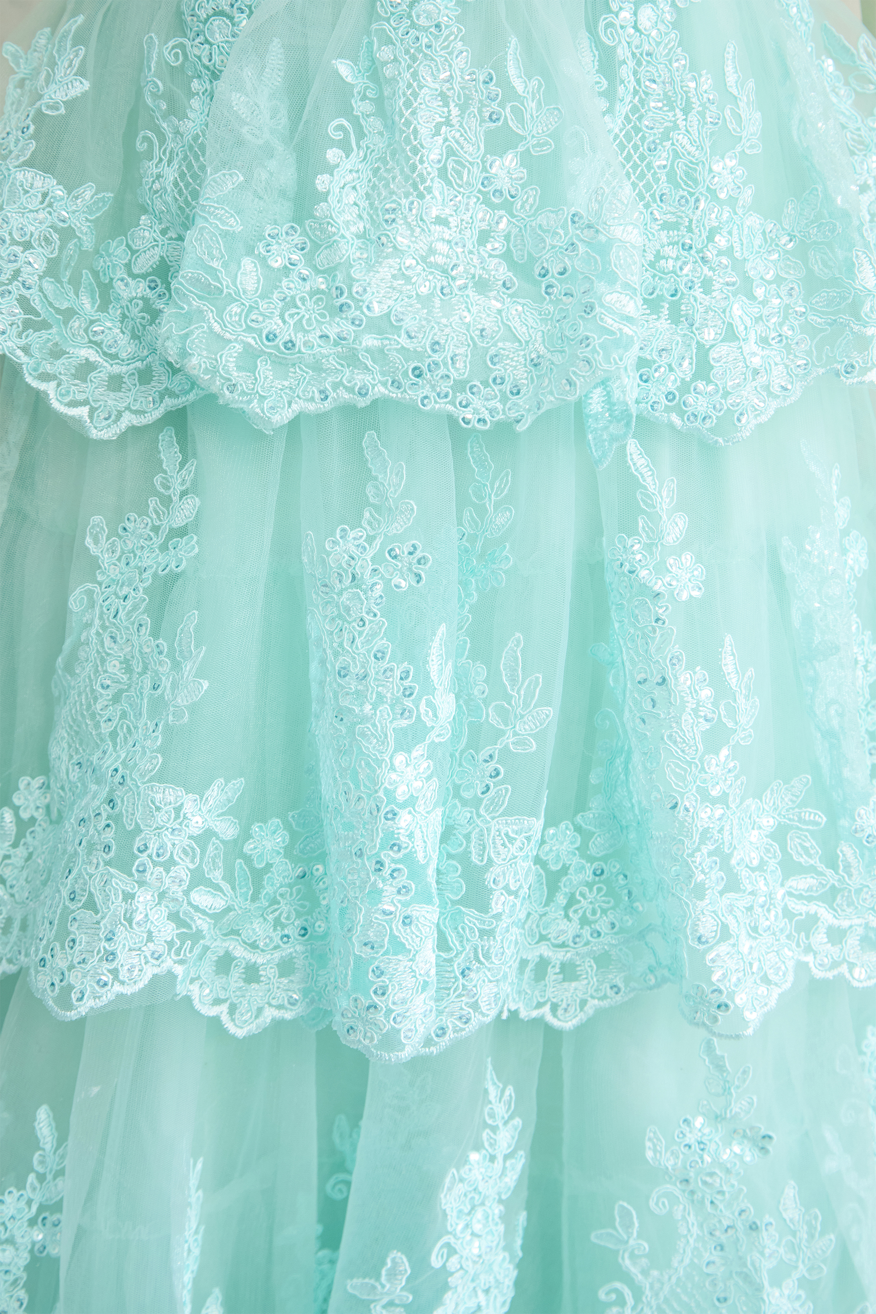 Sweetest Behavior Mint Green Lace Tiered Corset Maxi Dress
