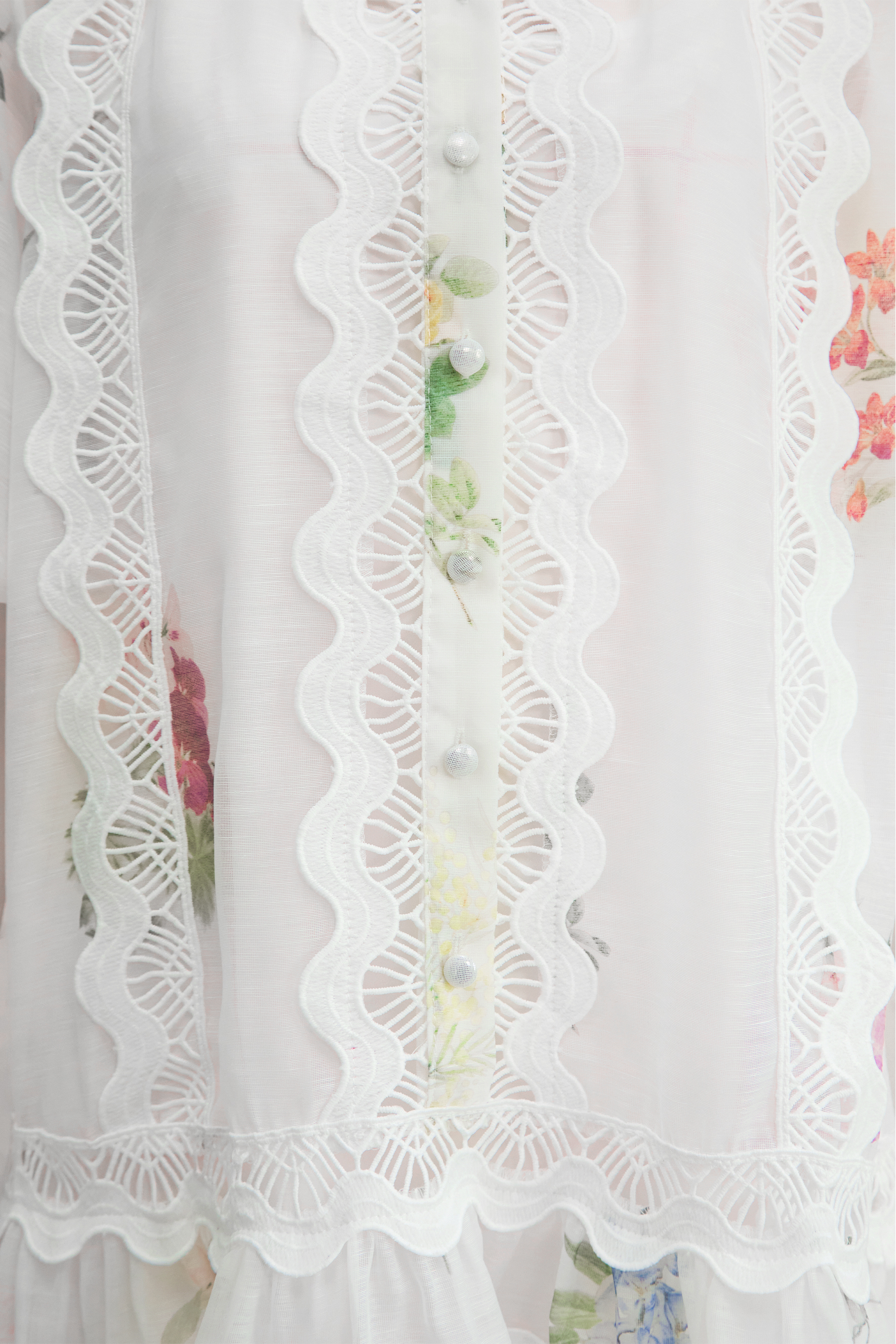 Whimsical Beauty Cream White Floral Print Lace Trim Mini Dress