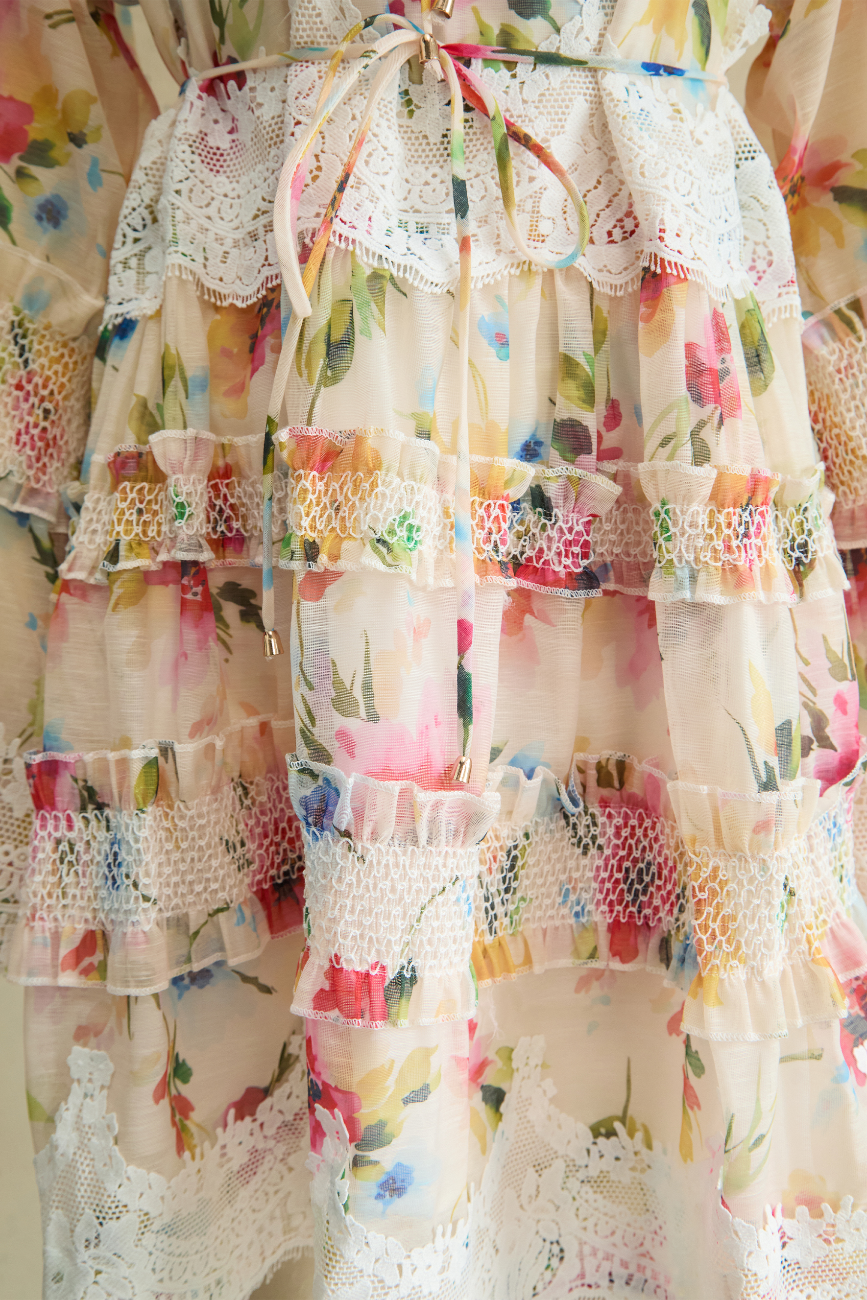 Soft Embrace Multi Floral Print Lace Trim Mini Dress