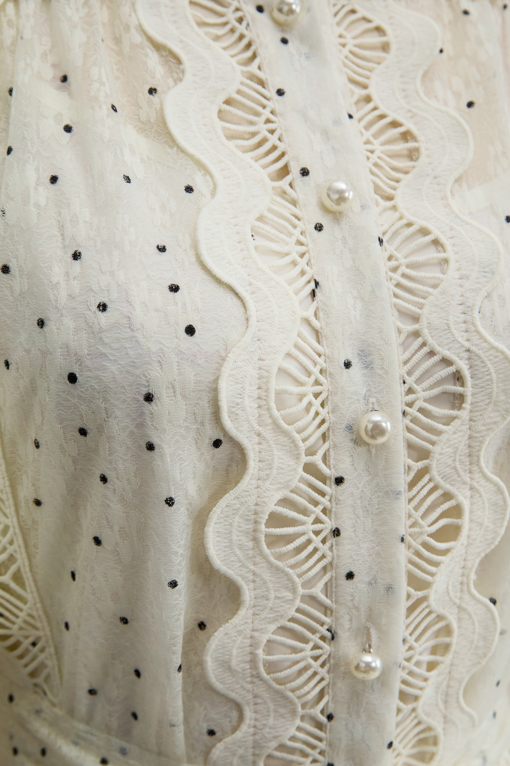 Momentous Love Beige Lace Trim Polka Dot Maxi Dress