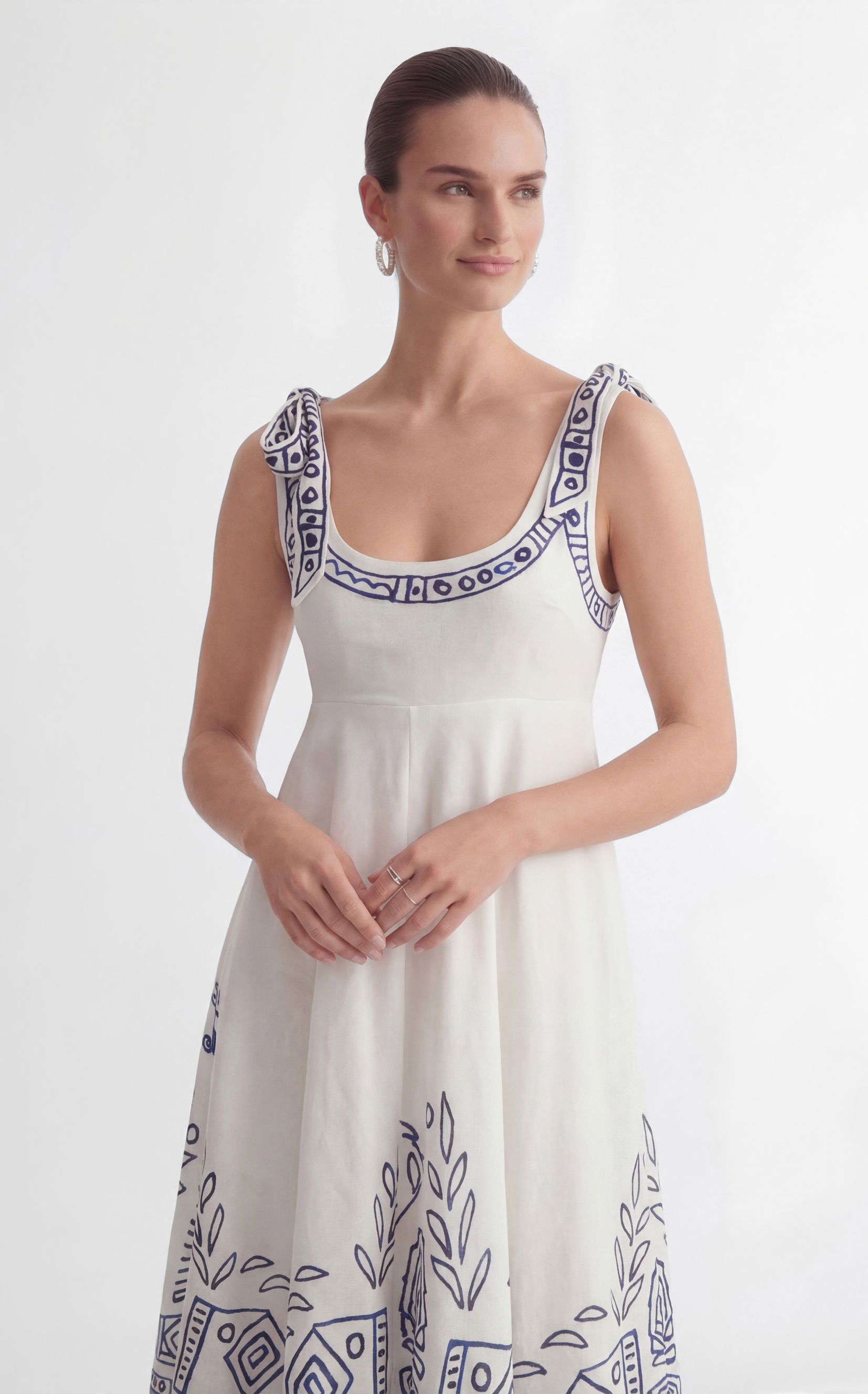 Garden Explorer White Printed Bow Strap Maxi Dress