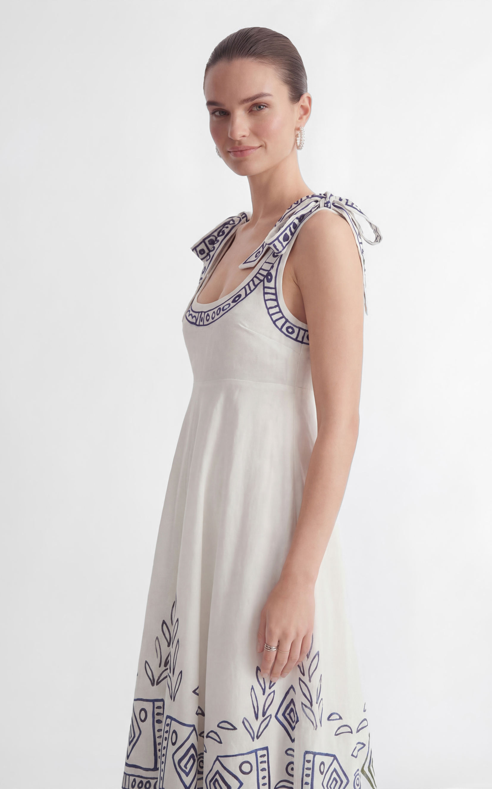 Garden Explorer White Printed Bow Strap Maxi Dress