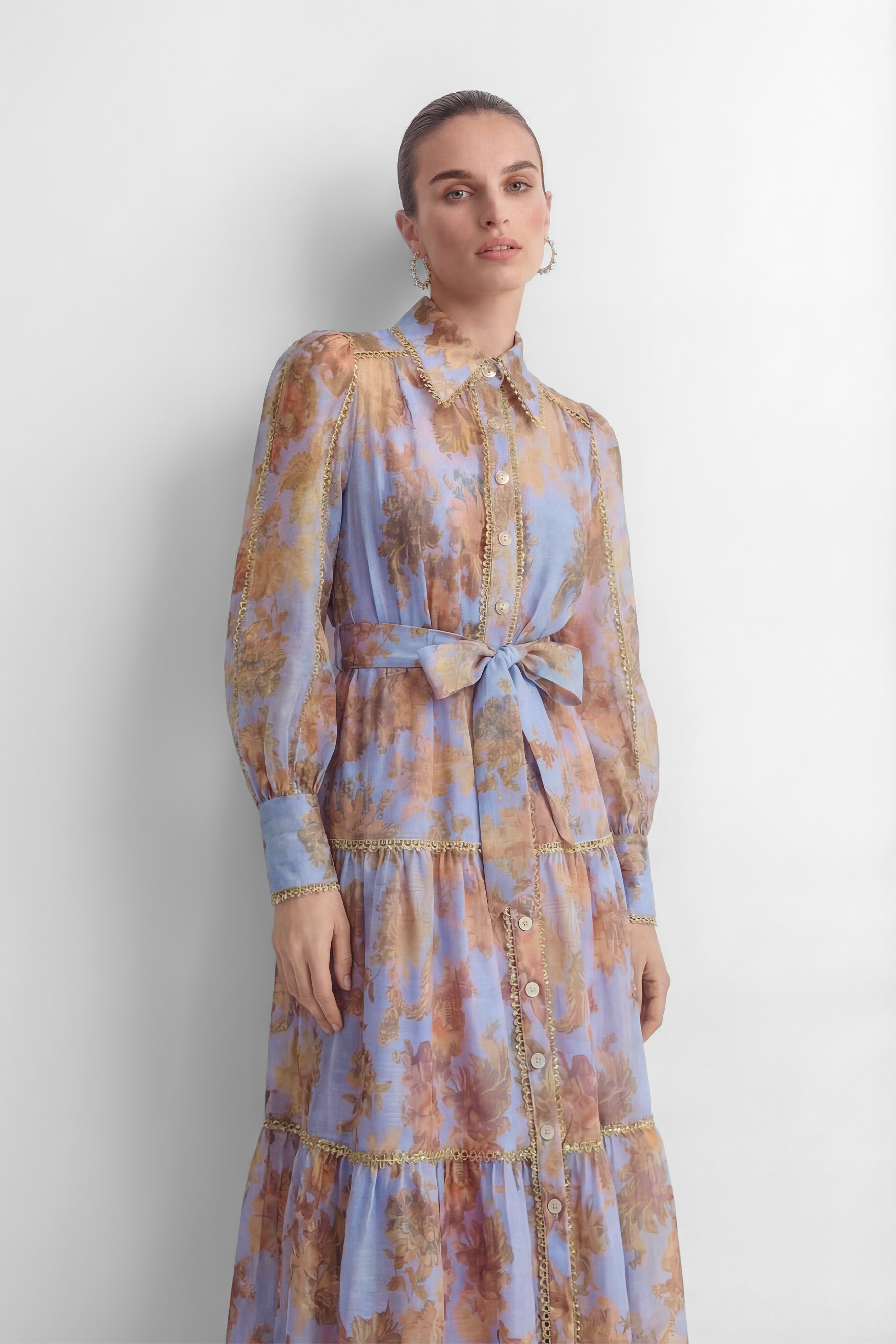 Free To Be Lavender Floral Print Lace Trim Maxi Dress