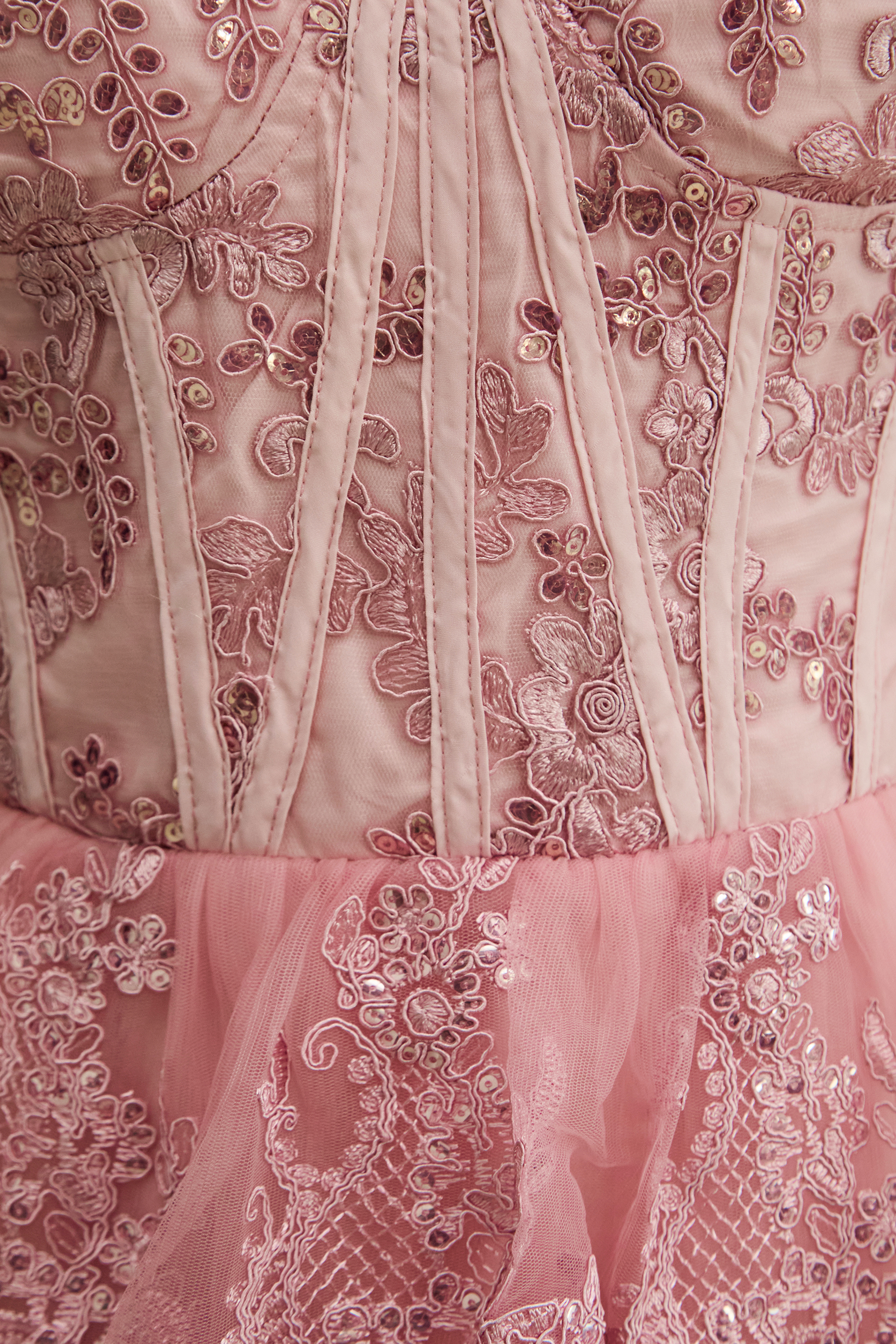 Close To Your Heart Pink Lace Corset Tiered Maxi Dress