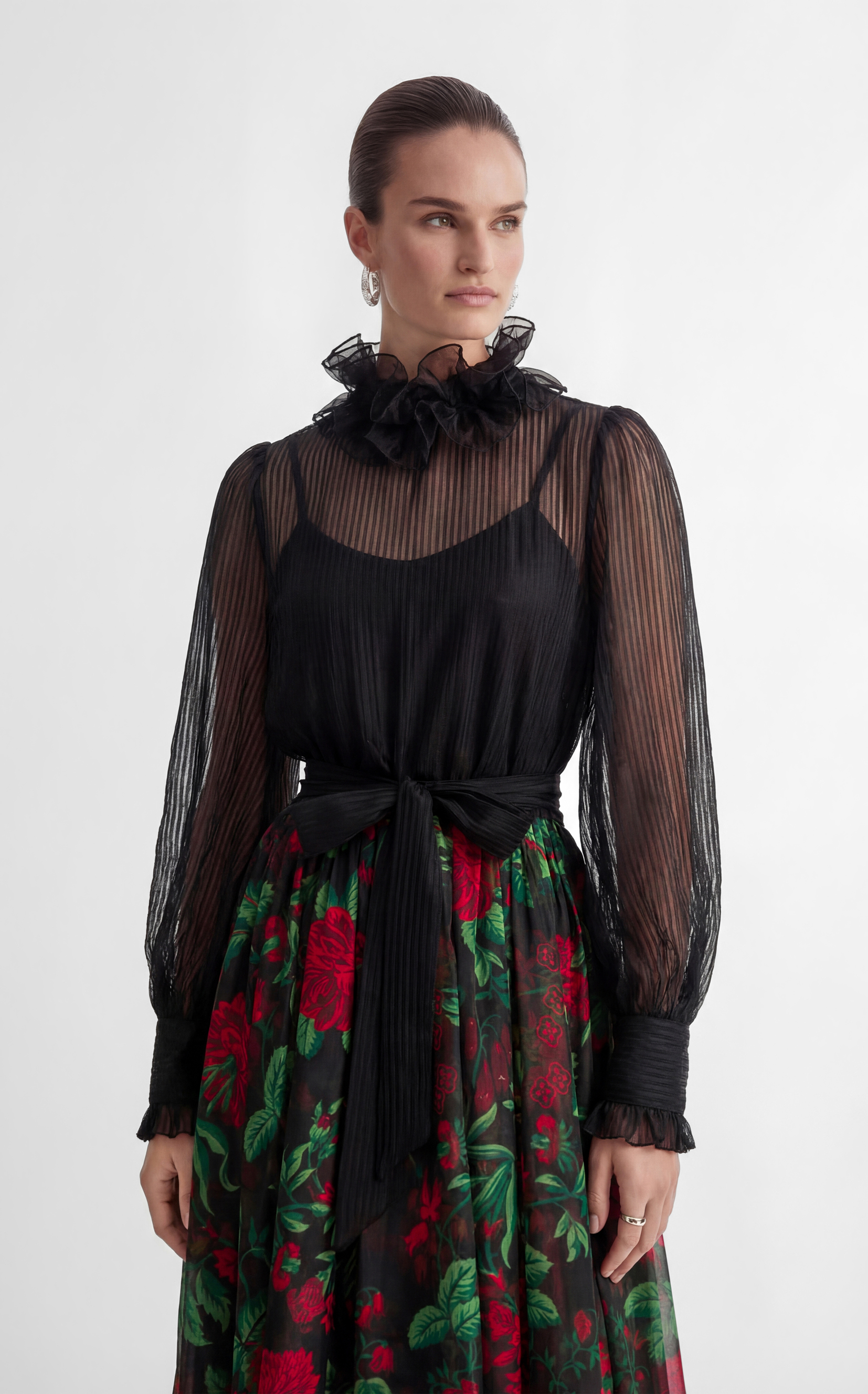 Hidden Flame Black Floral Print Chiffon Maxi Dress