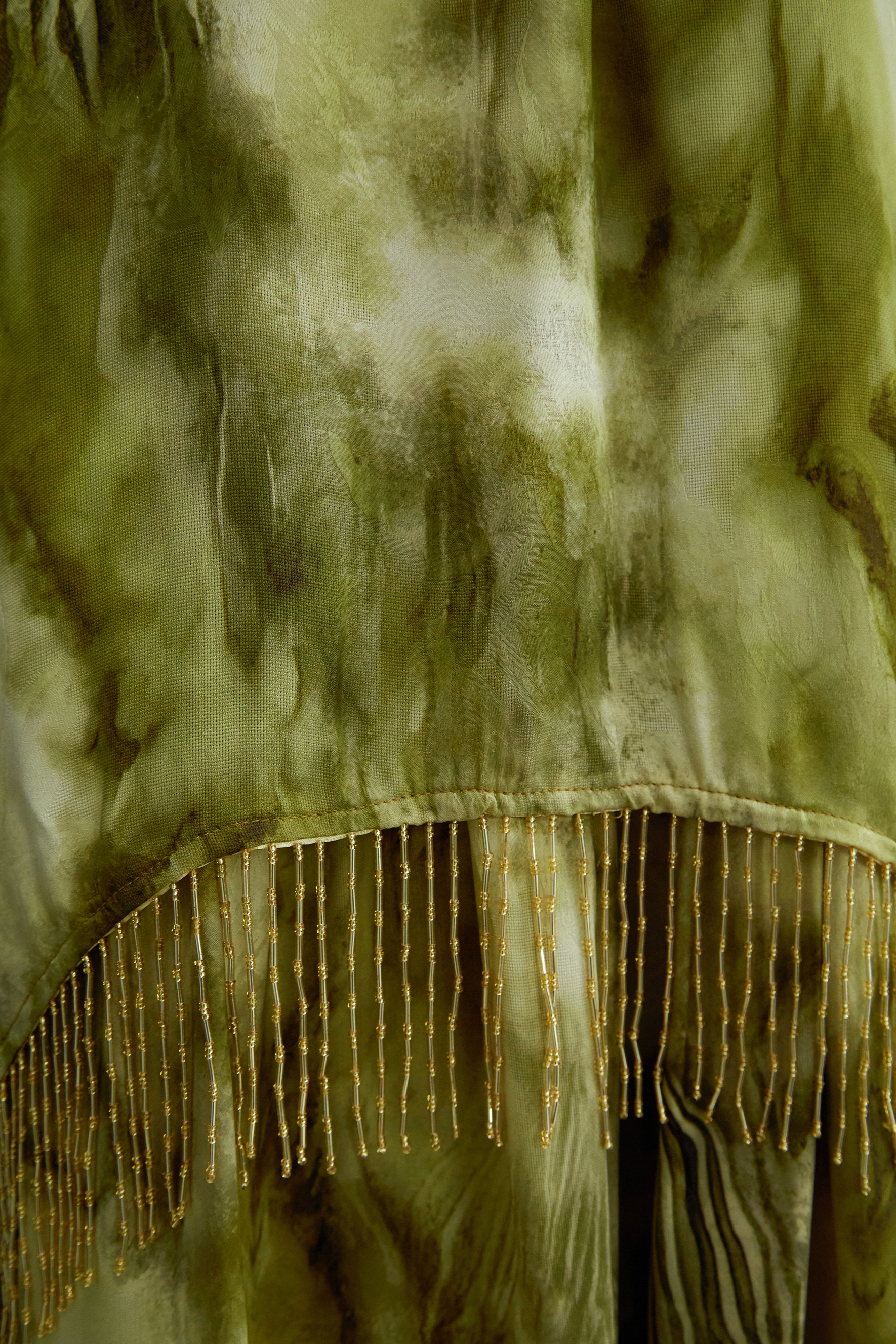 Pure Reverie Green Halter Neck Fringe Maxi Dress