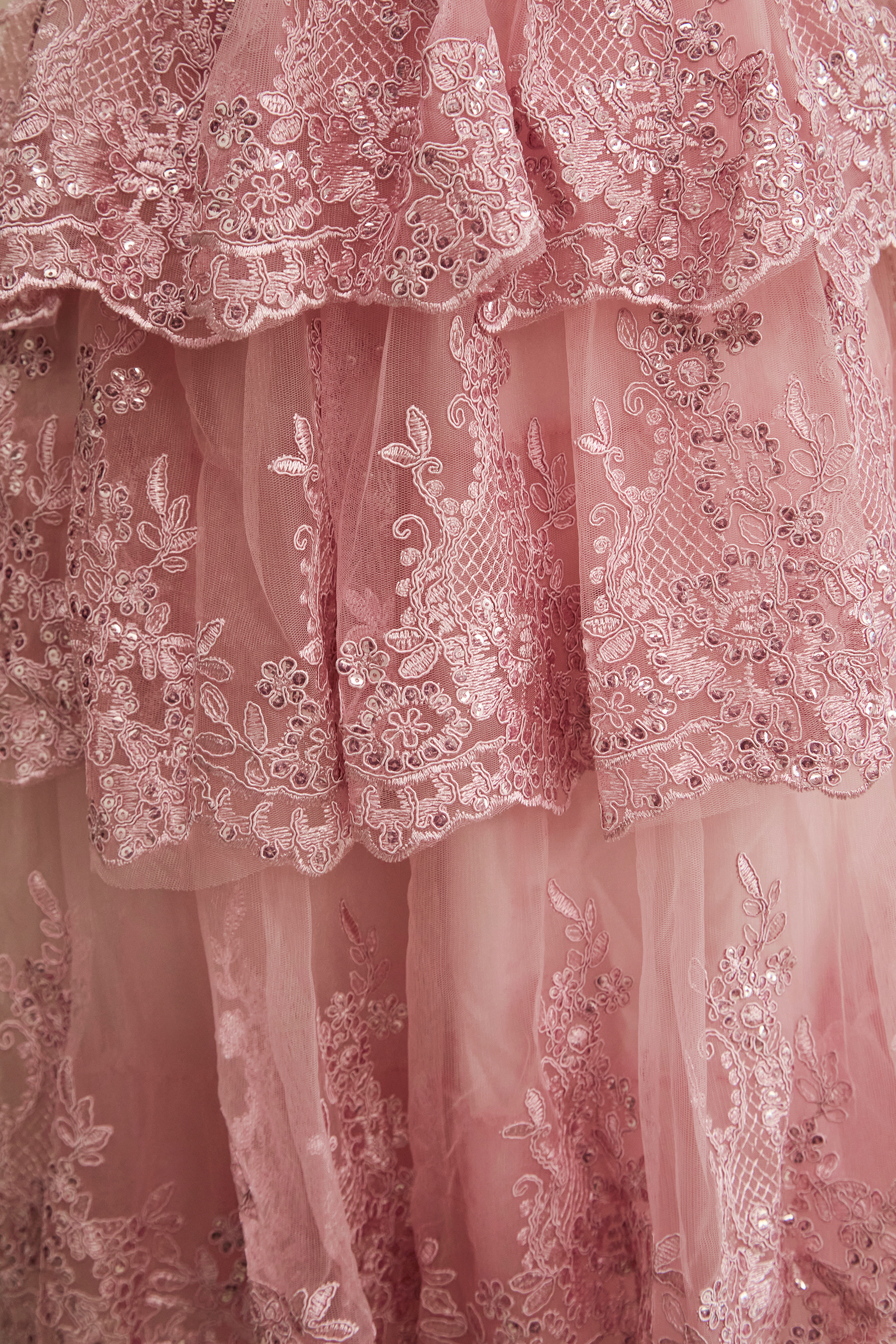 Close To Your Heart Pink Lace Corset Tiered Maxi Dress