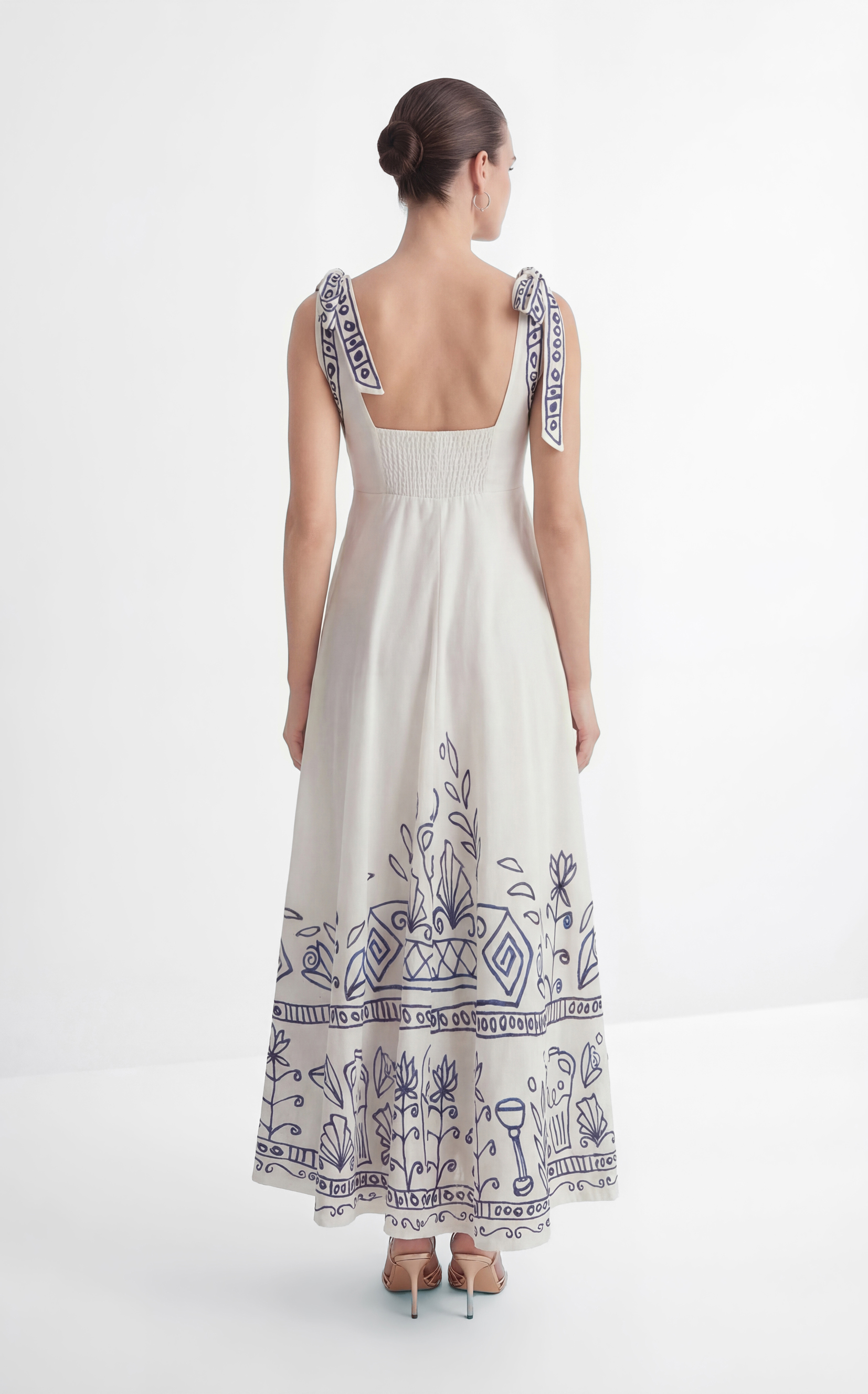 Garden Explorer White Printed Bow Strap Maxi Dress