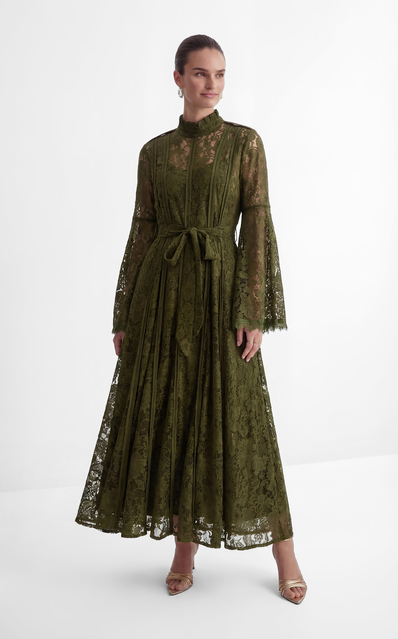 The Best Gift Olive Green Bell Sleeve Lace Maxi Dress