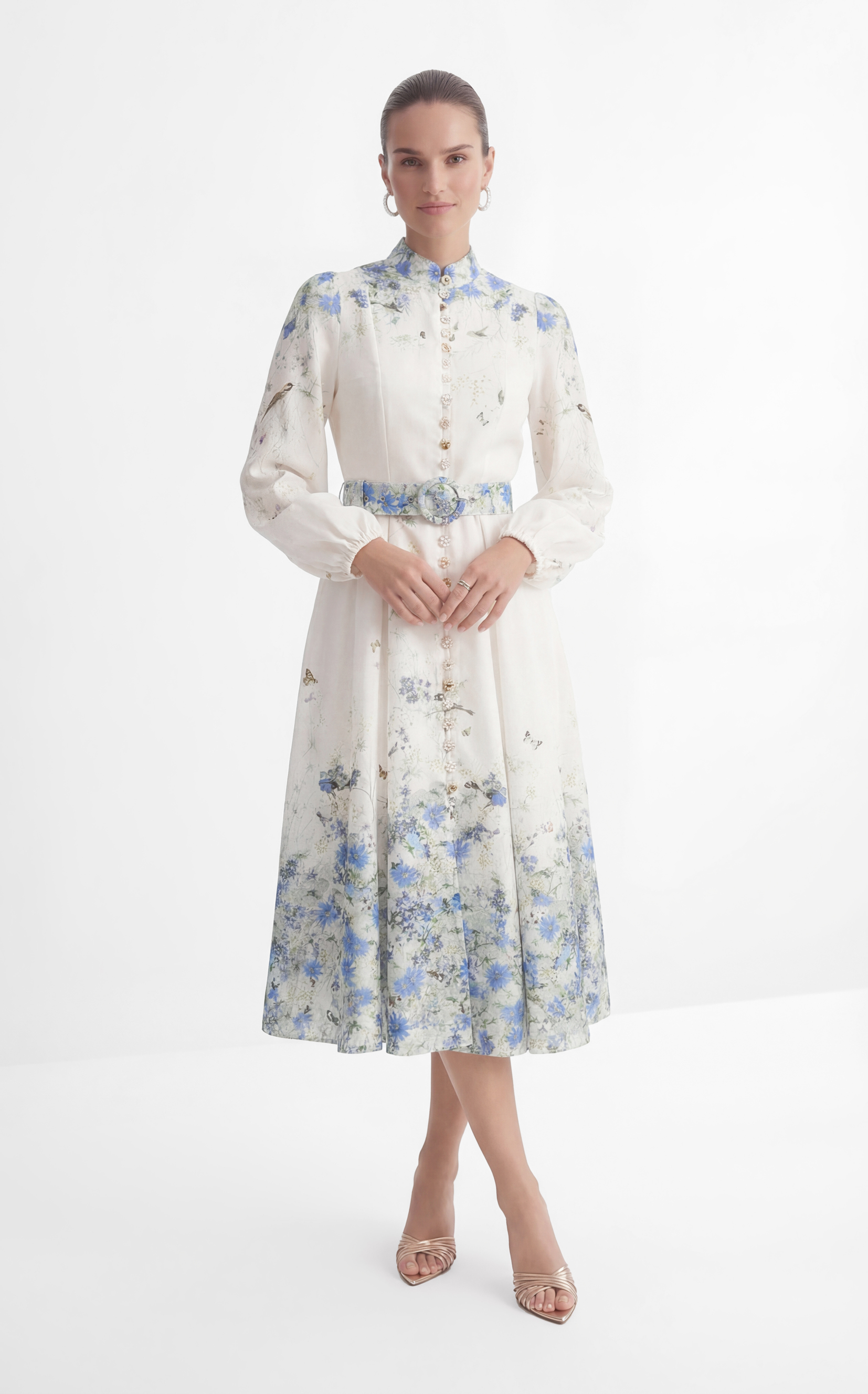 Love Of Details White Floral Print Balloon Sleeve Maxi Dress