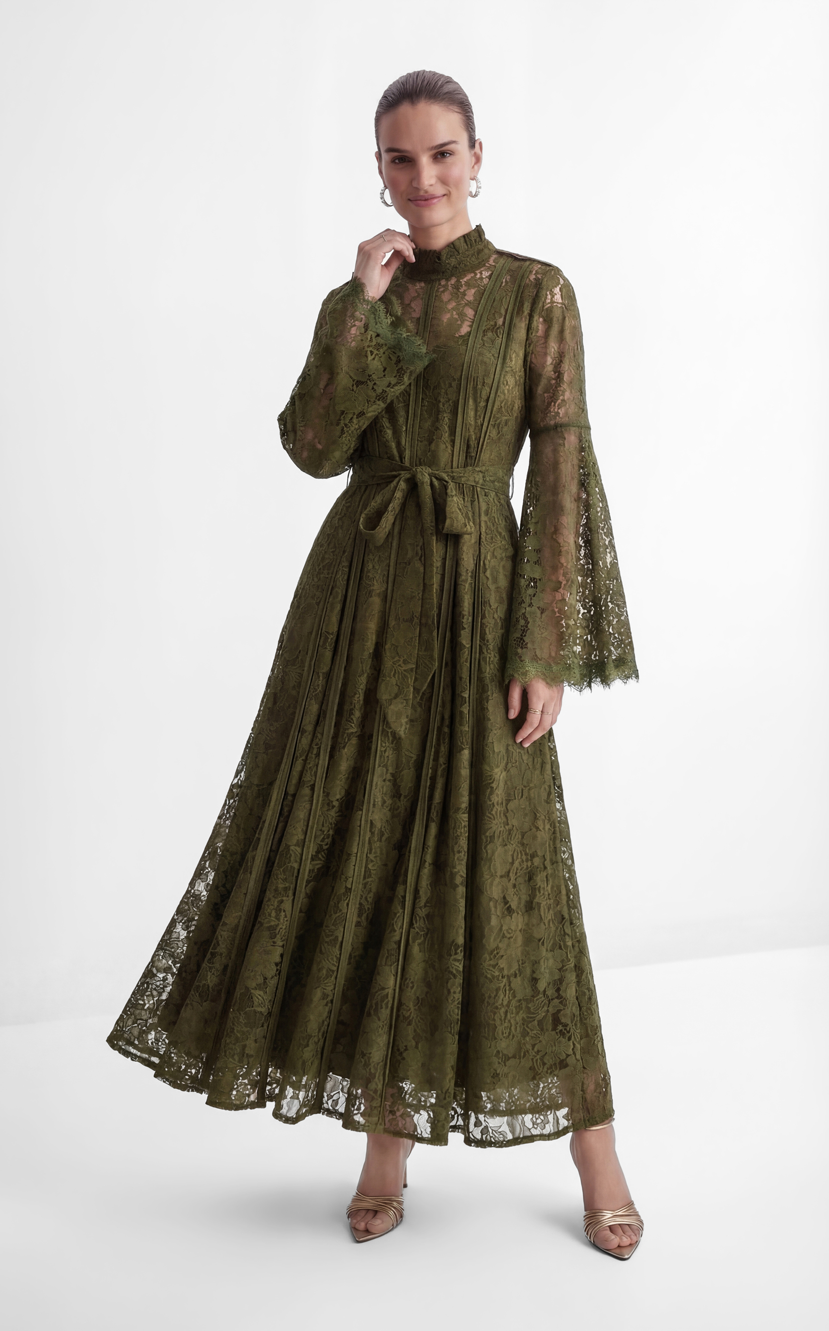 The Best Gift Olive Green Bell Sleeve Lace Maxi Dress