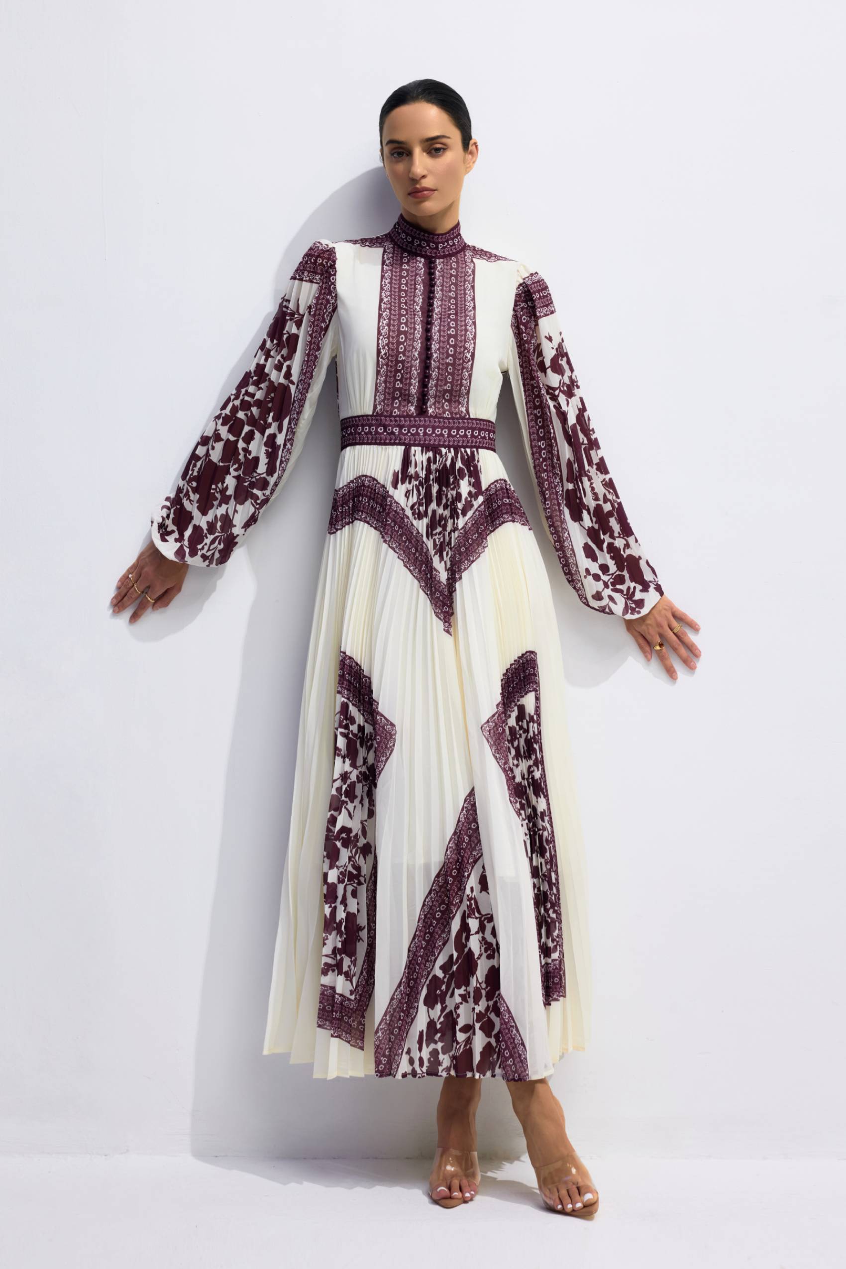 Melvina Floral Print Pleated Maxi Dress