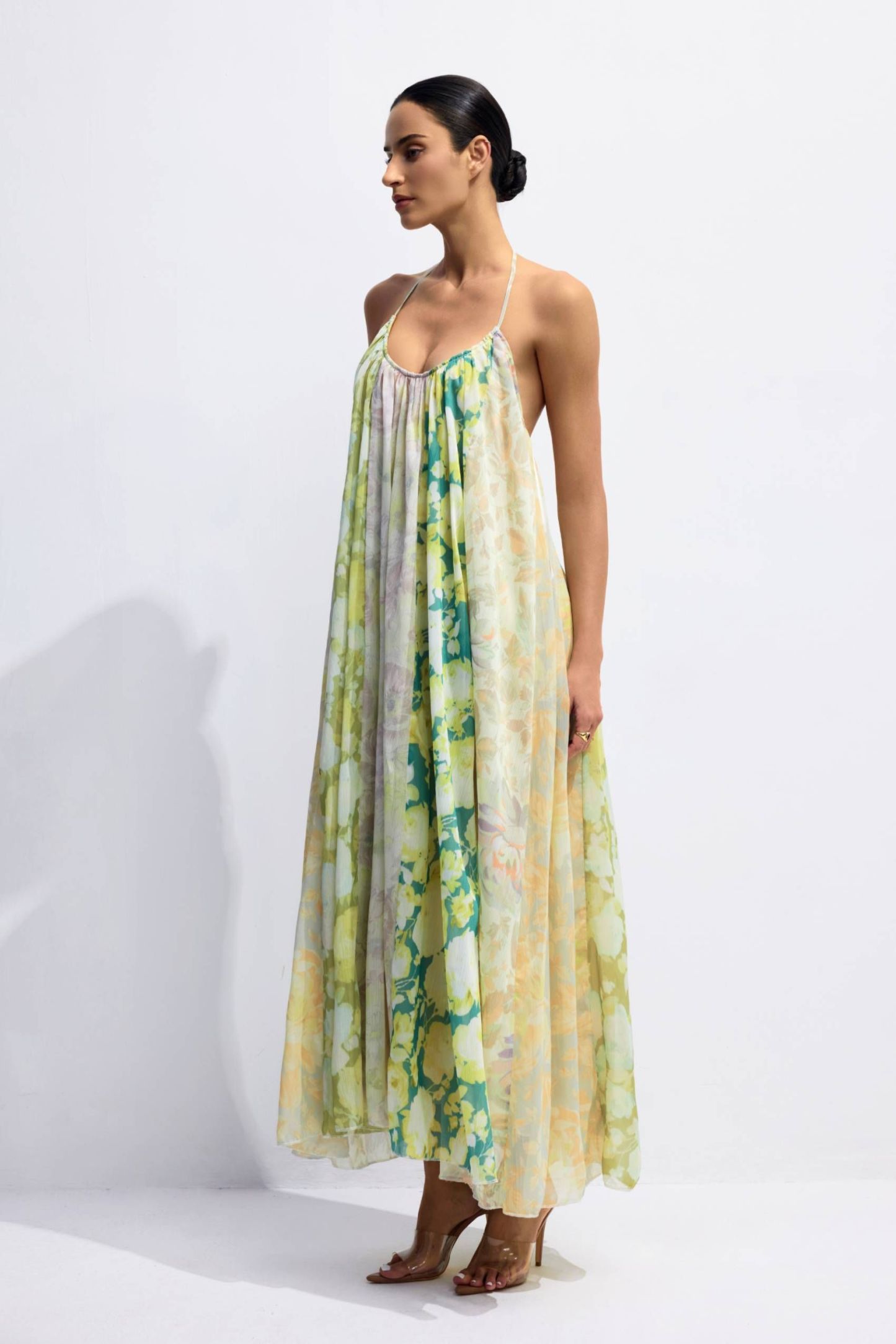 Angelic Patchwork Floral Open Back Maxi Dress