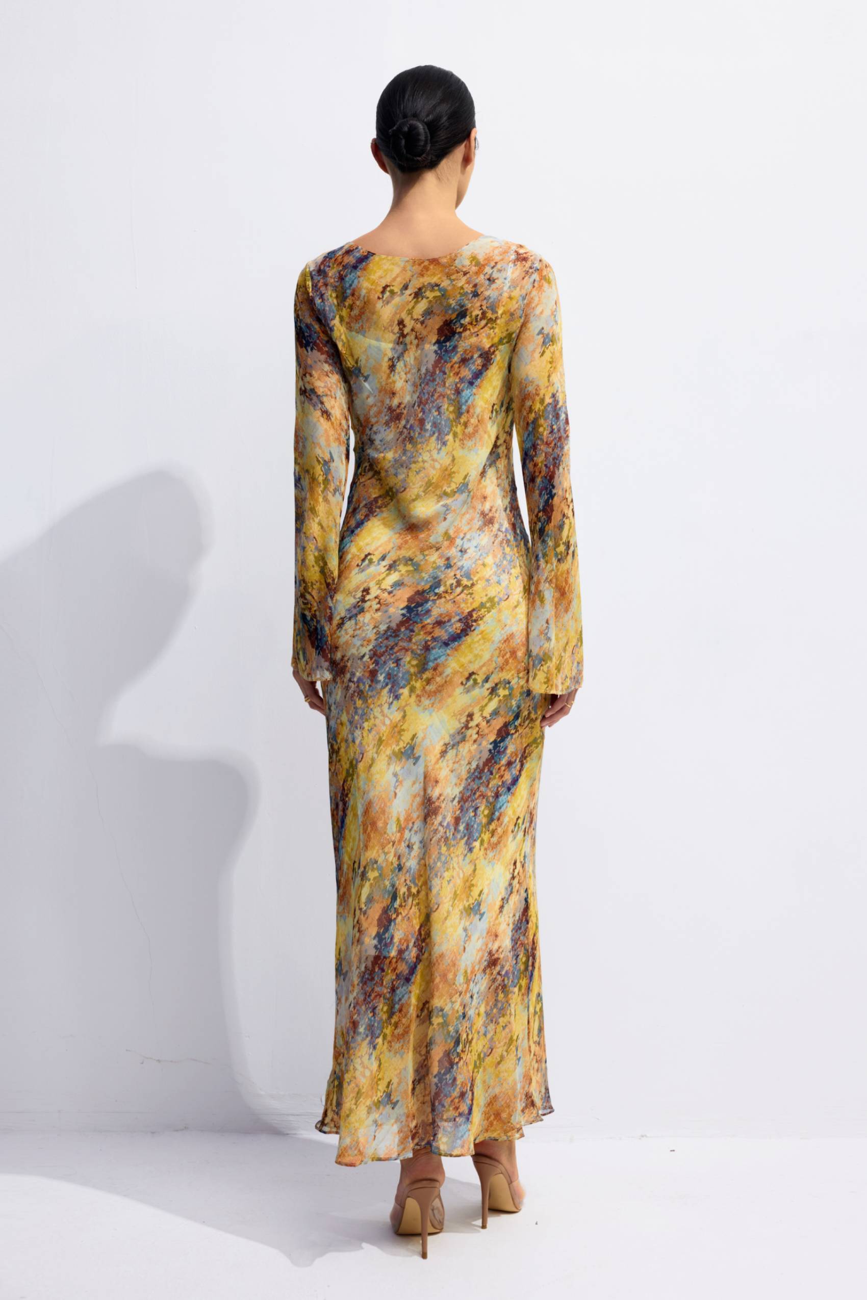 Lane Print Flare Cuffs Maxi Dress