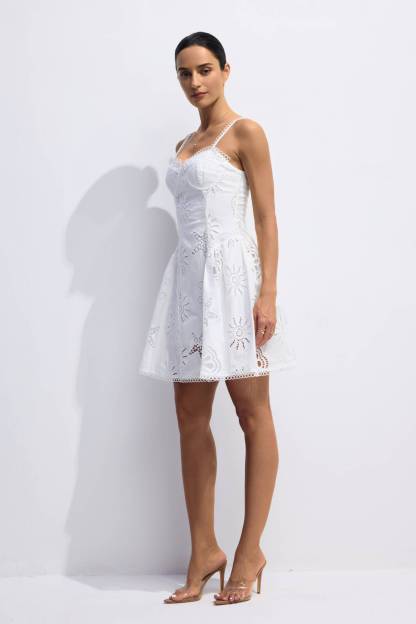 Joanna Sweetheart Neckline Embroidery Mini Dress
