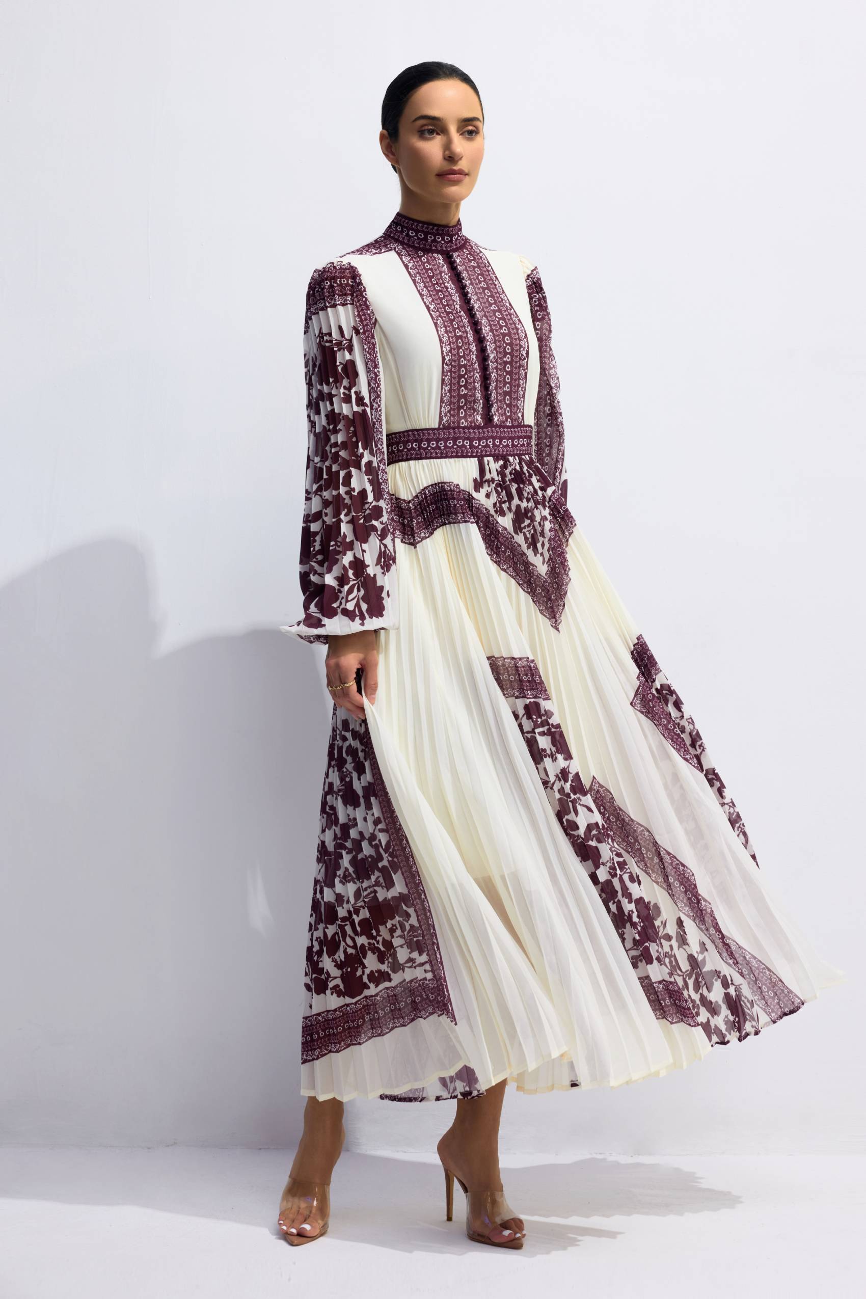 Melvina Floral Print Pleated Maxi Dress