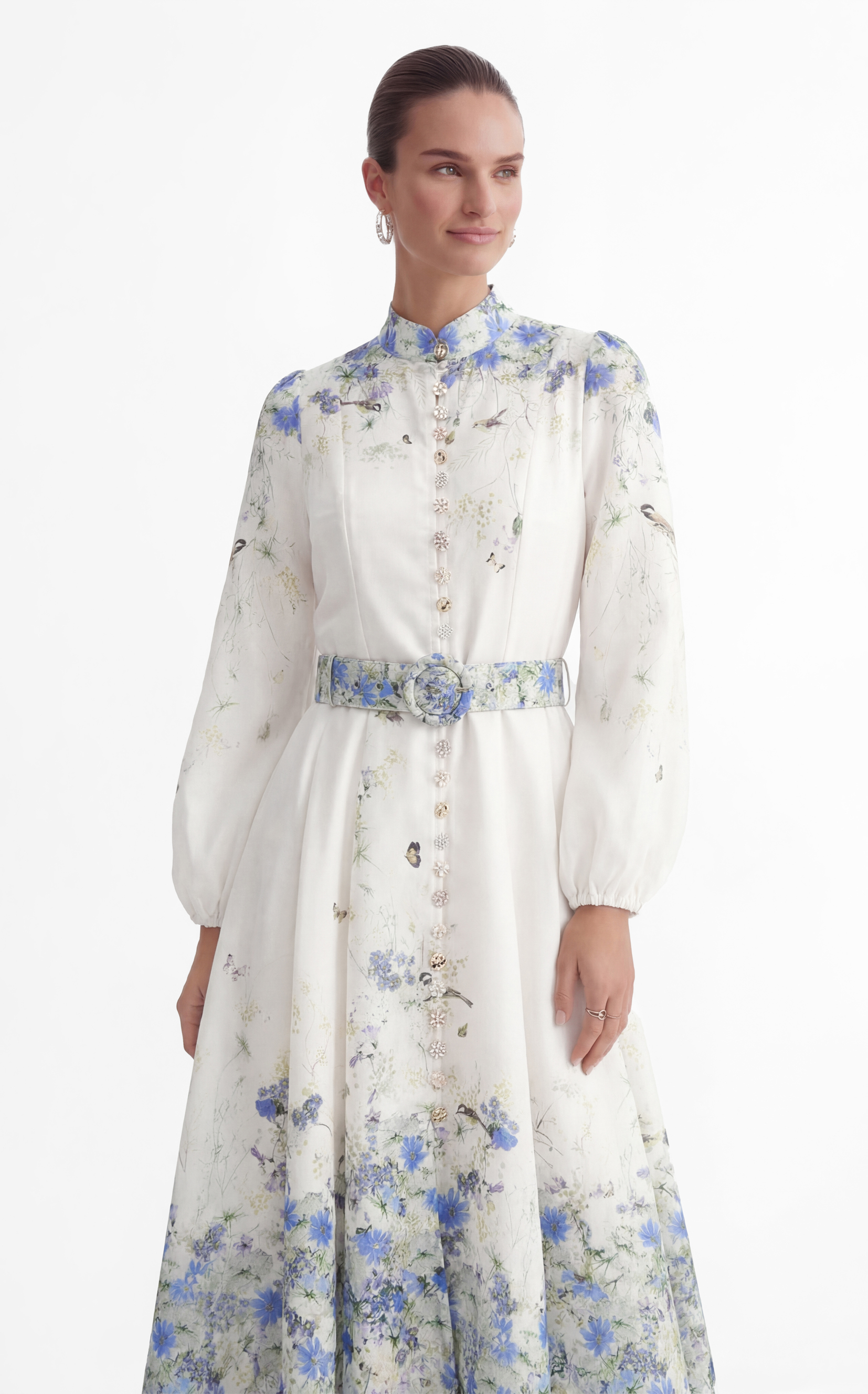 Love Of Details White Floral Print Balloon Sleeve Maxi Dress