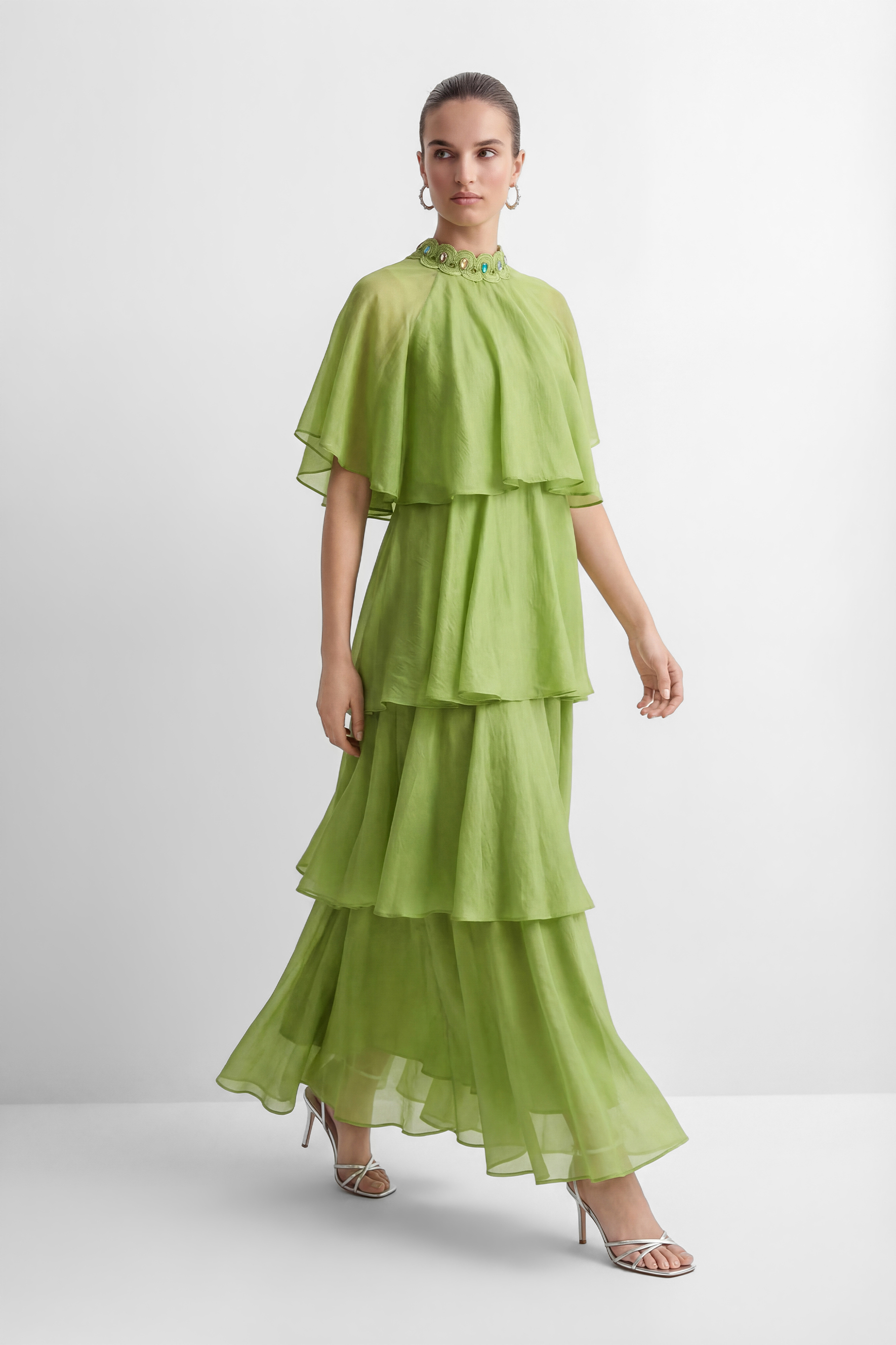 Heavenly Energy Green Tiered Ruffle Maxi Dress
