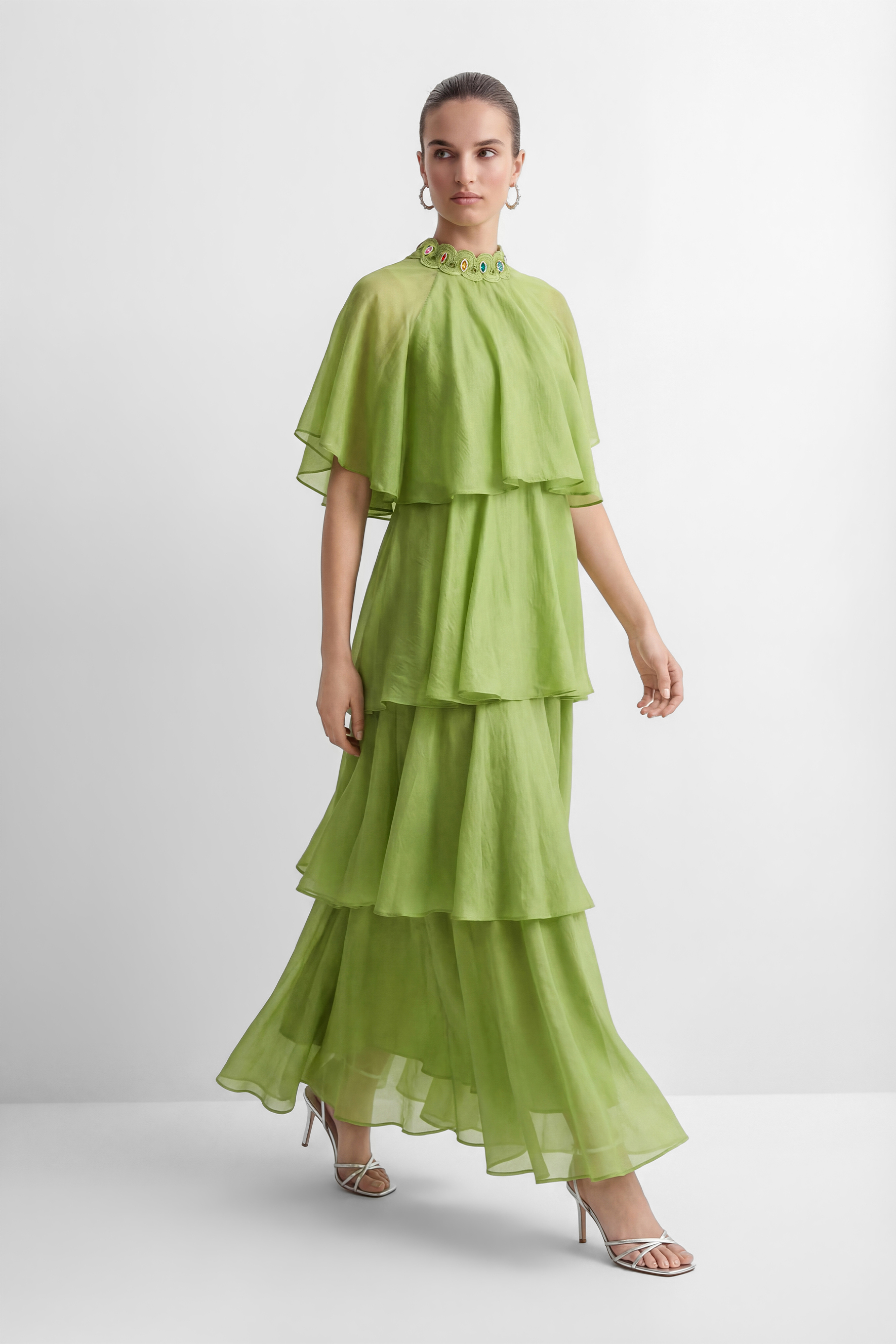 Heavenly Energy Green Tiered Ruffle Maxi Dress