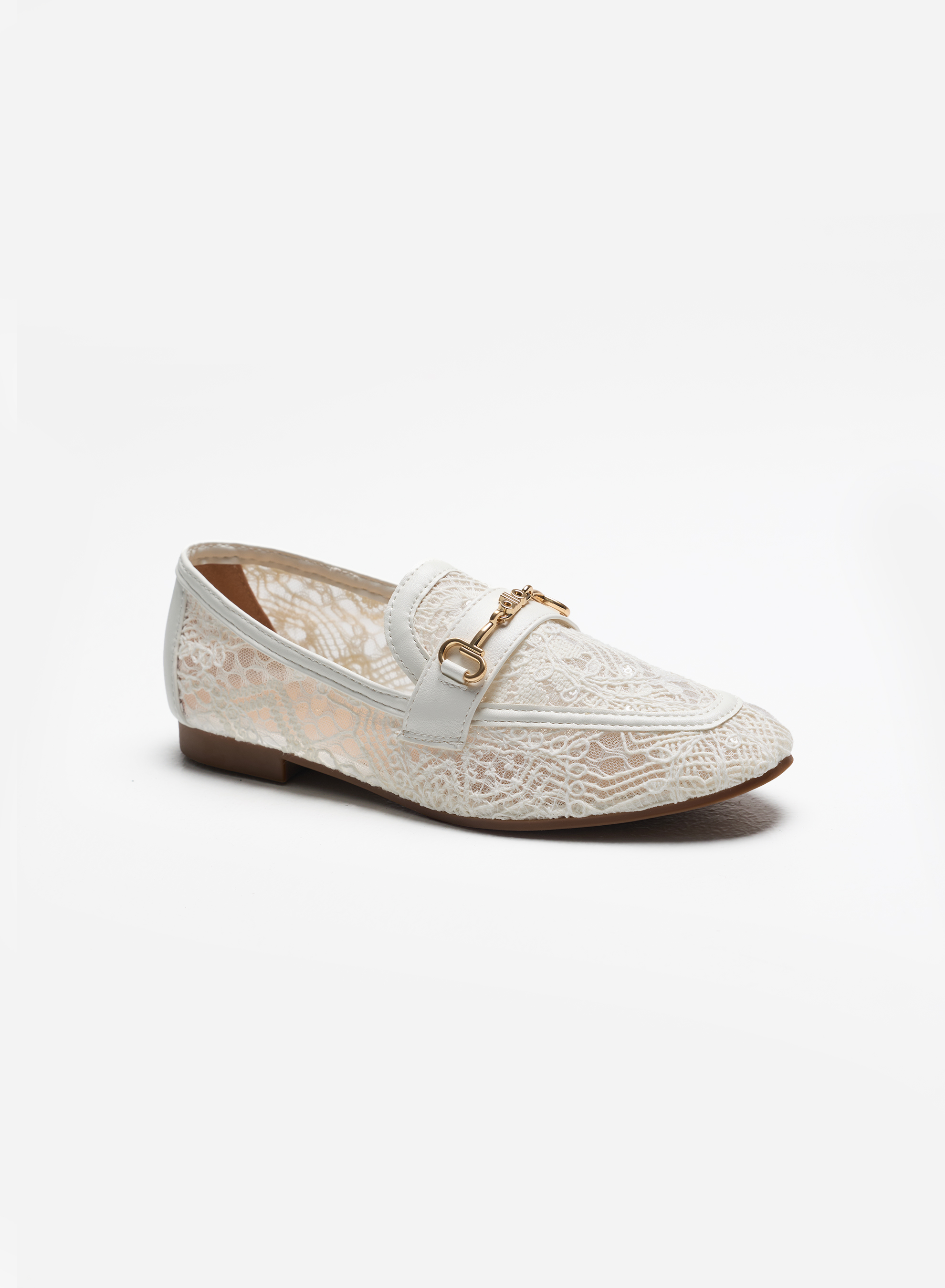 My Favorite Day White Lace Metal Decor Loafers