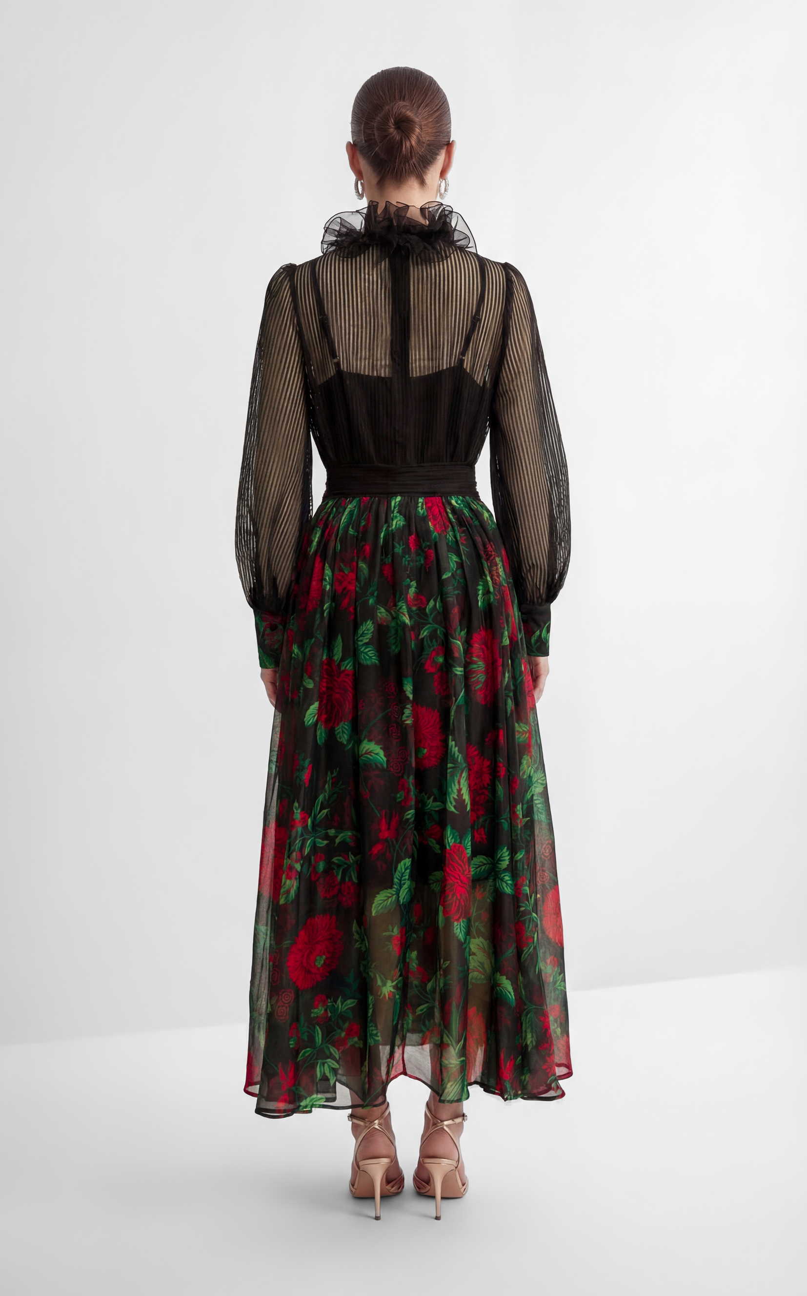 Hidden Flame Black Floral Print Chiffon Maxi Dress