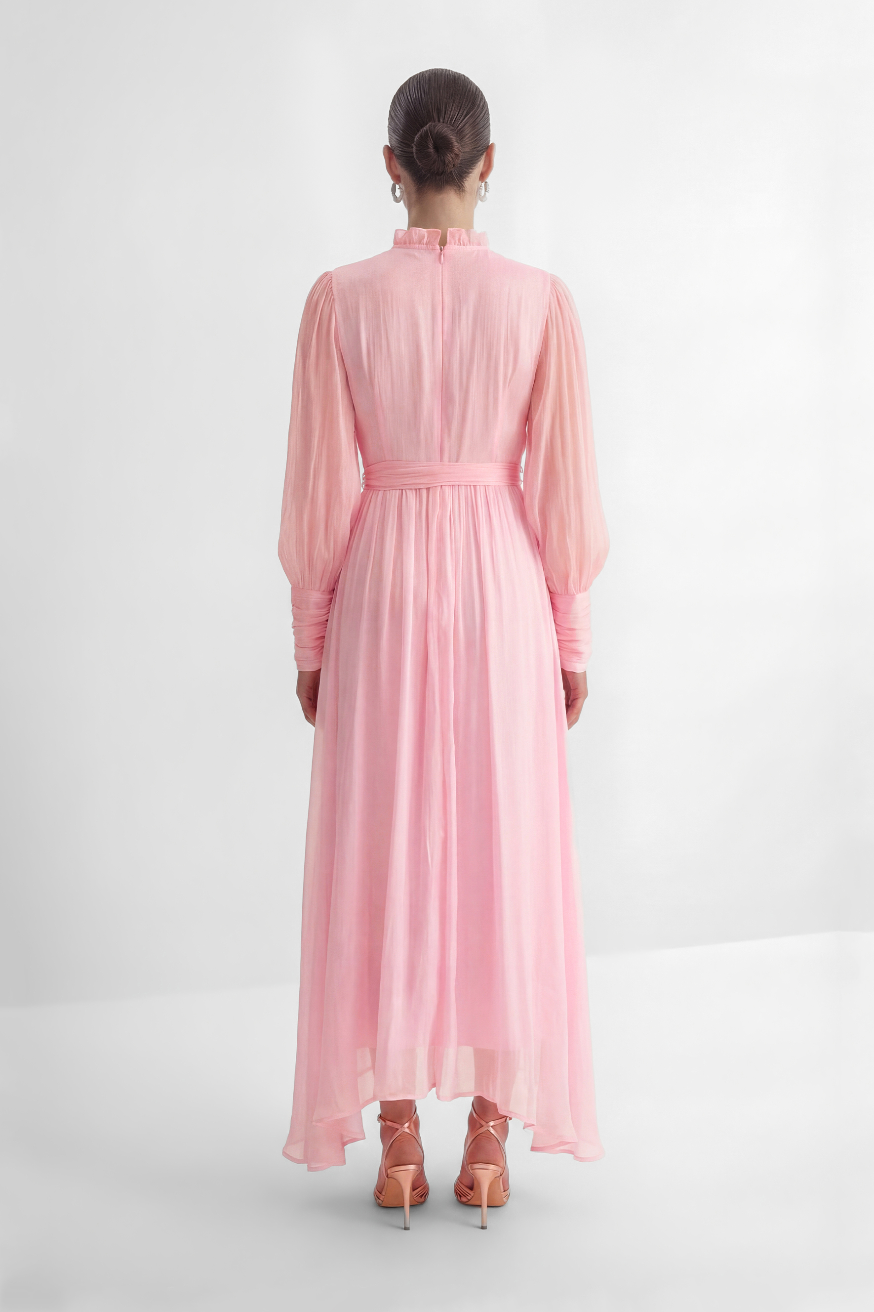 Wanna Know Your Name Pink Beaded Ruffle Trim Maxi Dress