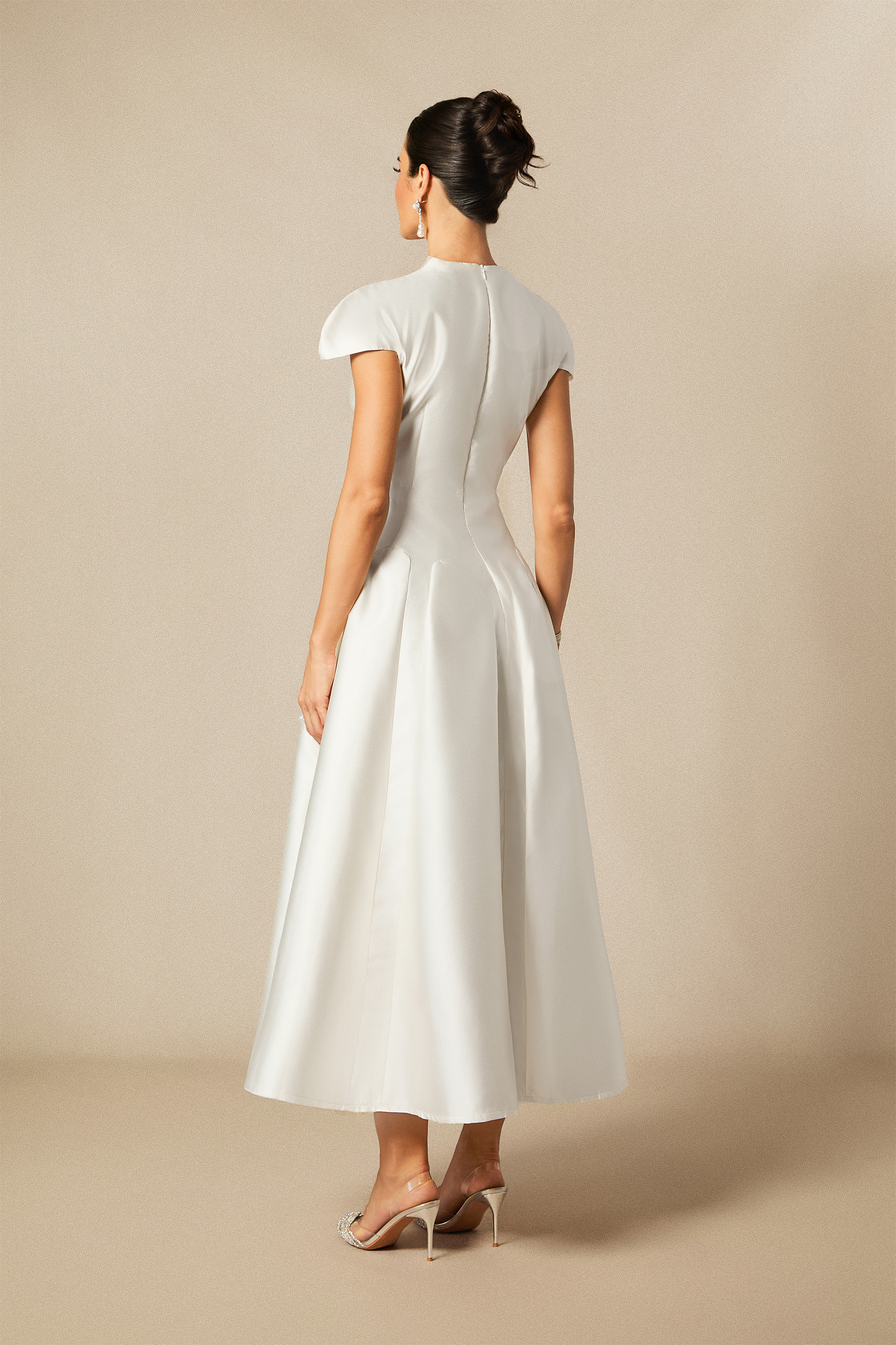 Falling Moment White Satin Cap Sleeve Maxi Dress