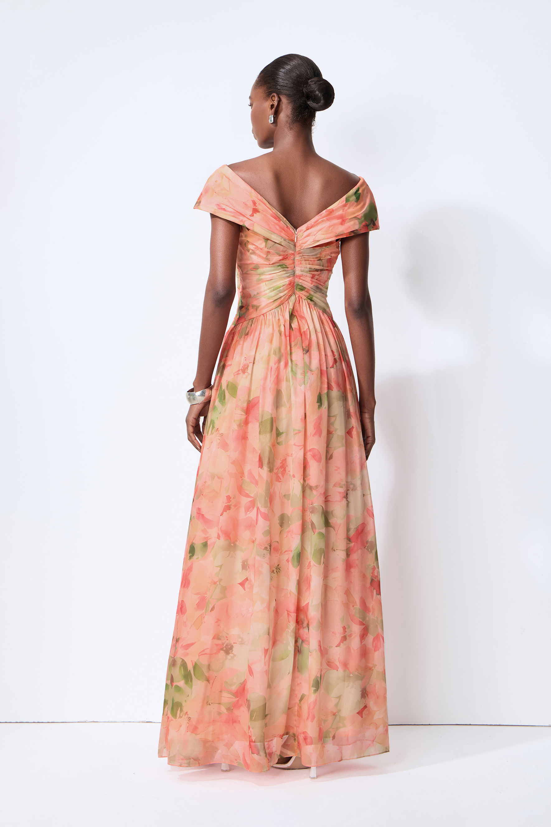 Love In Bloom Pink Floral Print Off Shoulder Maxi Dress