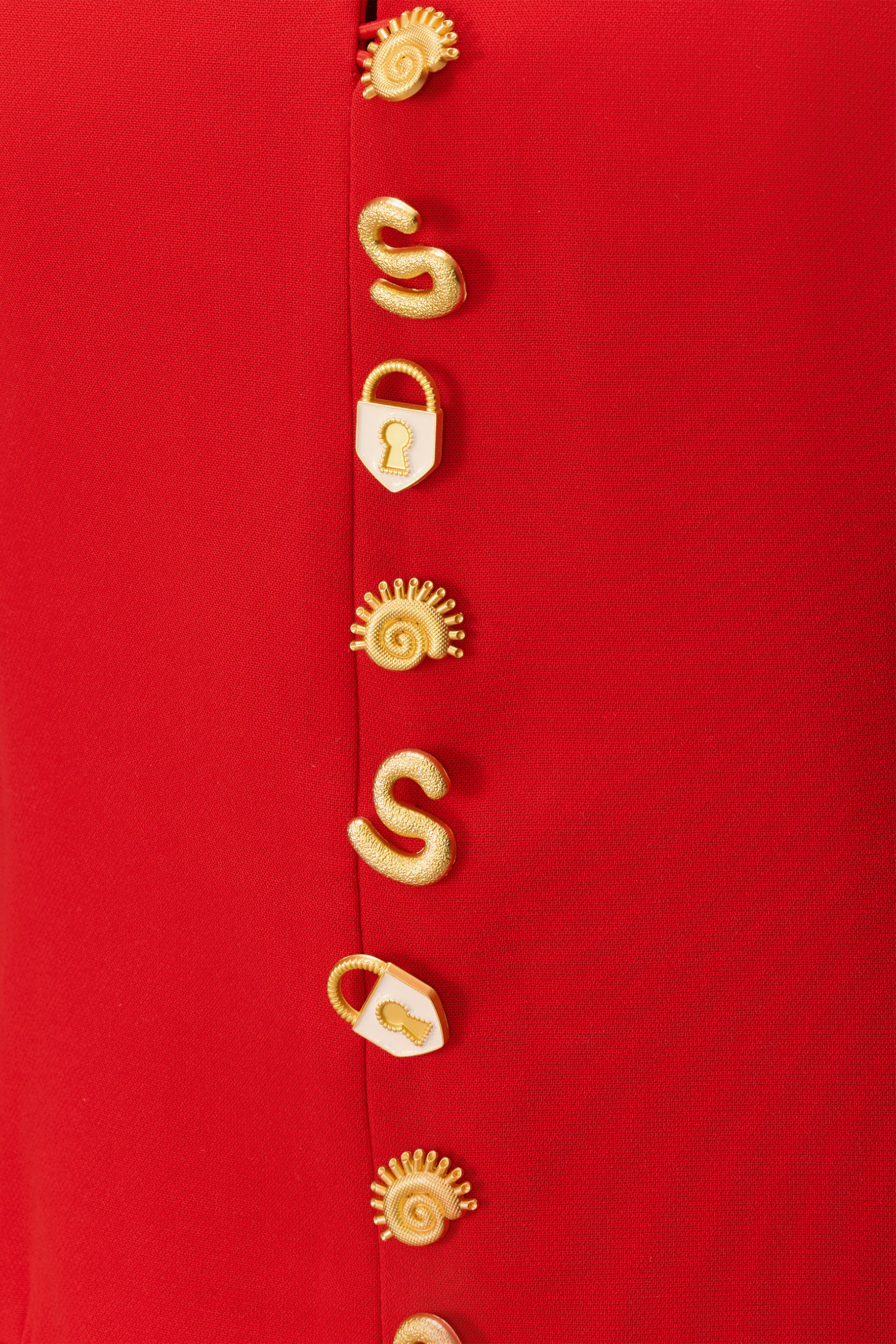 Signature Charm Stand Collar Gold Button Midi Dress