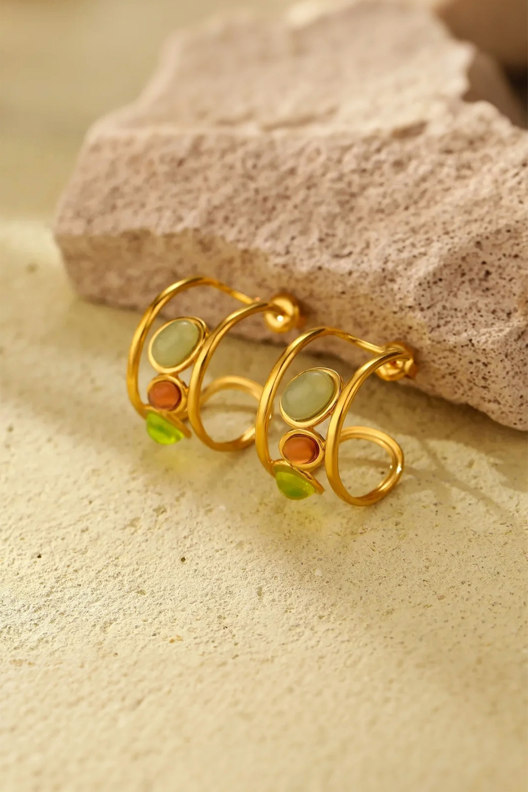 Multi Stone Hoop Stud Earrings