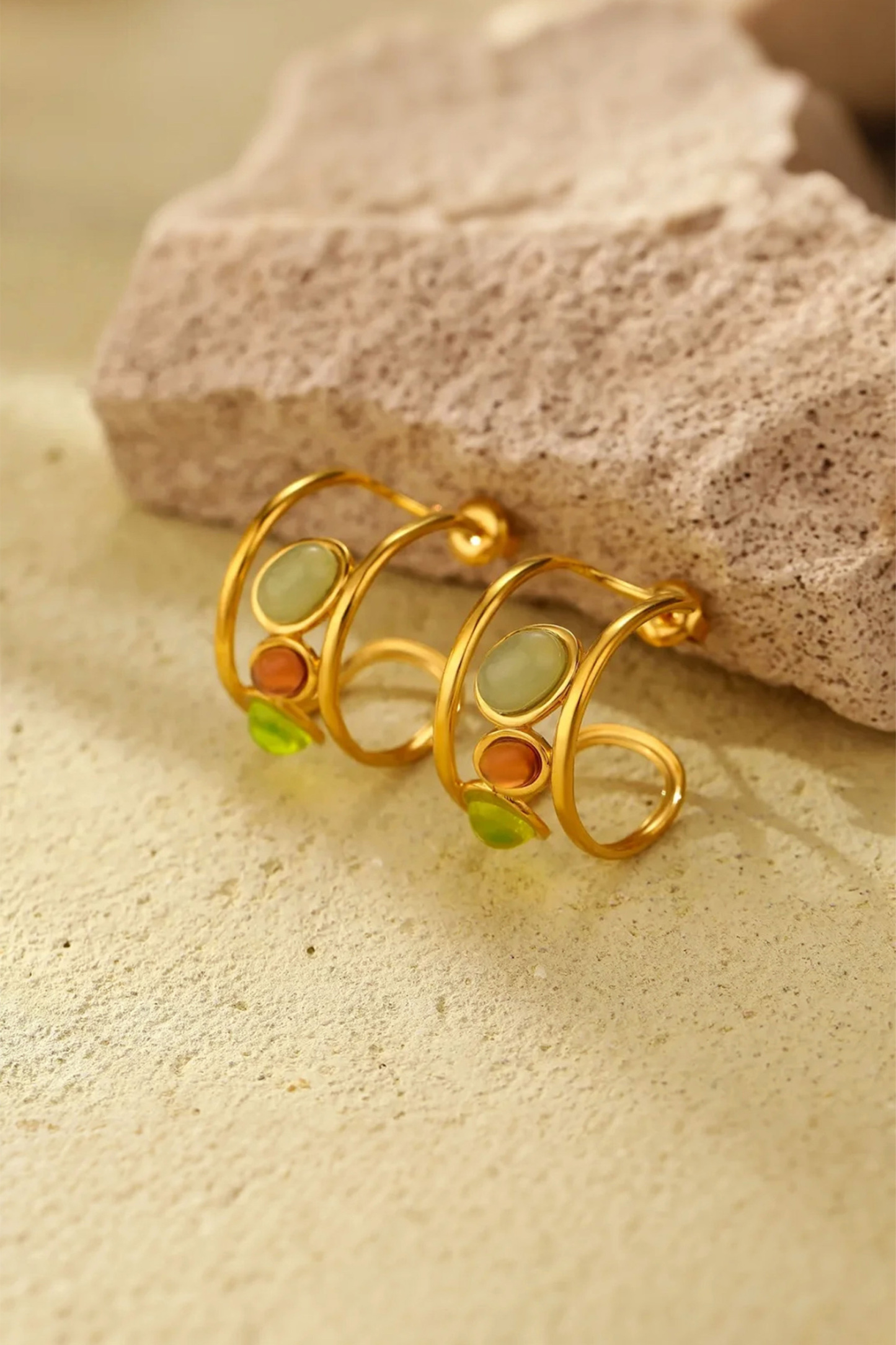 Multi Stone Hoop Stud Earrings