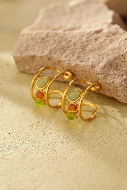 Multi Stone Hoop Stud Earrings