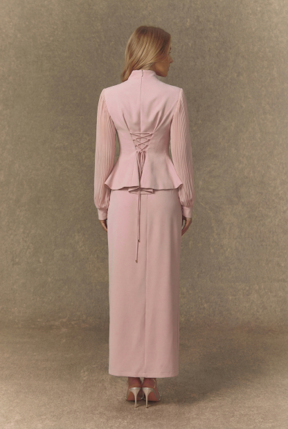 Dressed To Dazzle White Floral Embroidery Pleated Sleeve Skirt Set