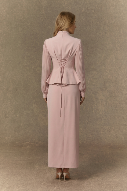 Dressed To Dazzle White Floral Embroidery Pleated Sleeve Skirt Set