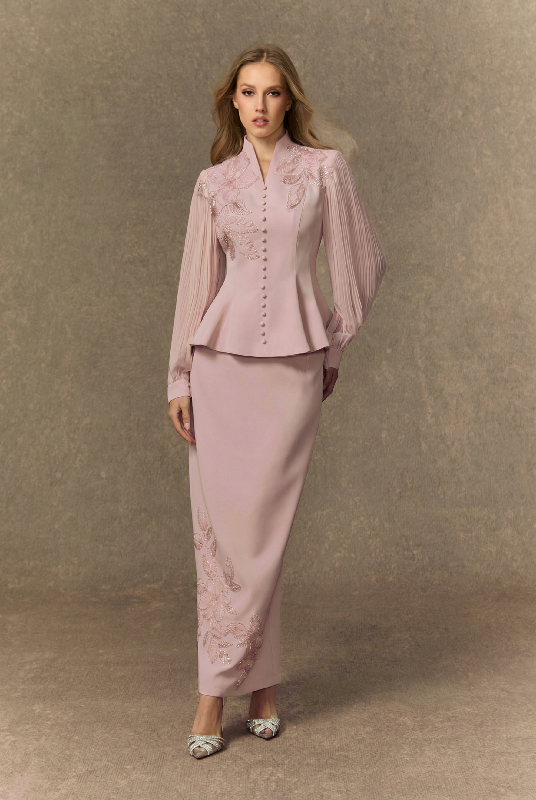 Dressed To Dazzle White Floral Embroidery Pleated Sleeve Skirt Set