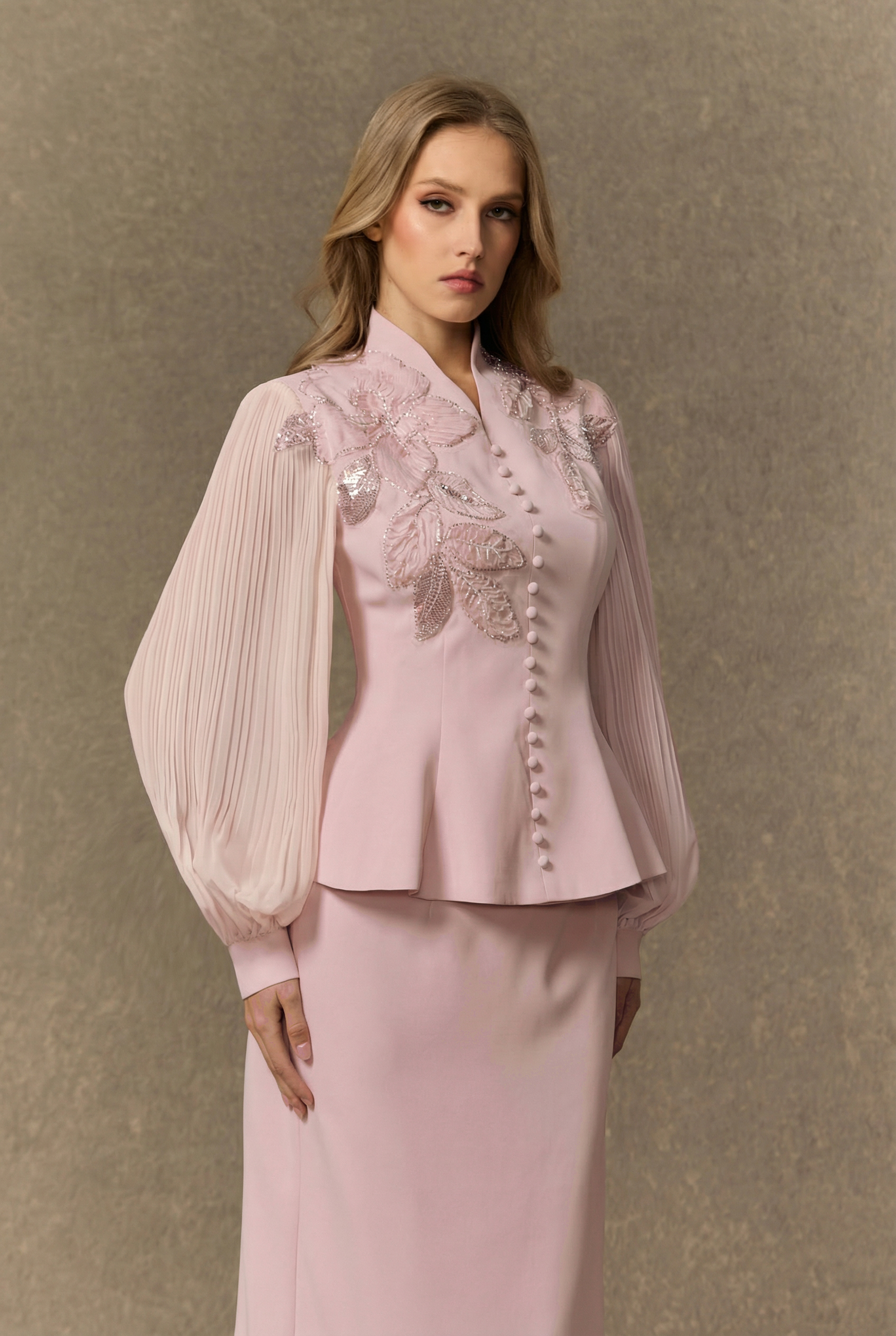 Dressed To Dazzle White Floral Embroidery Pleated Sleeve Skirt Set