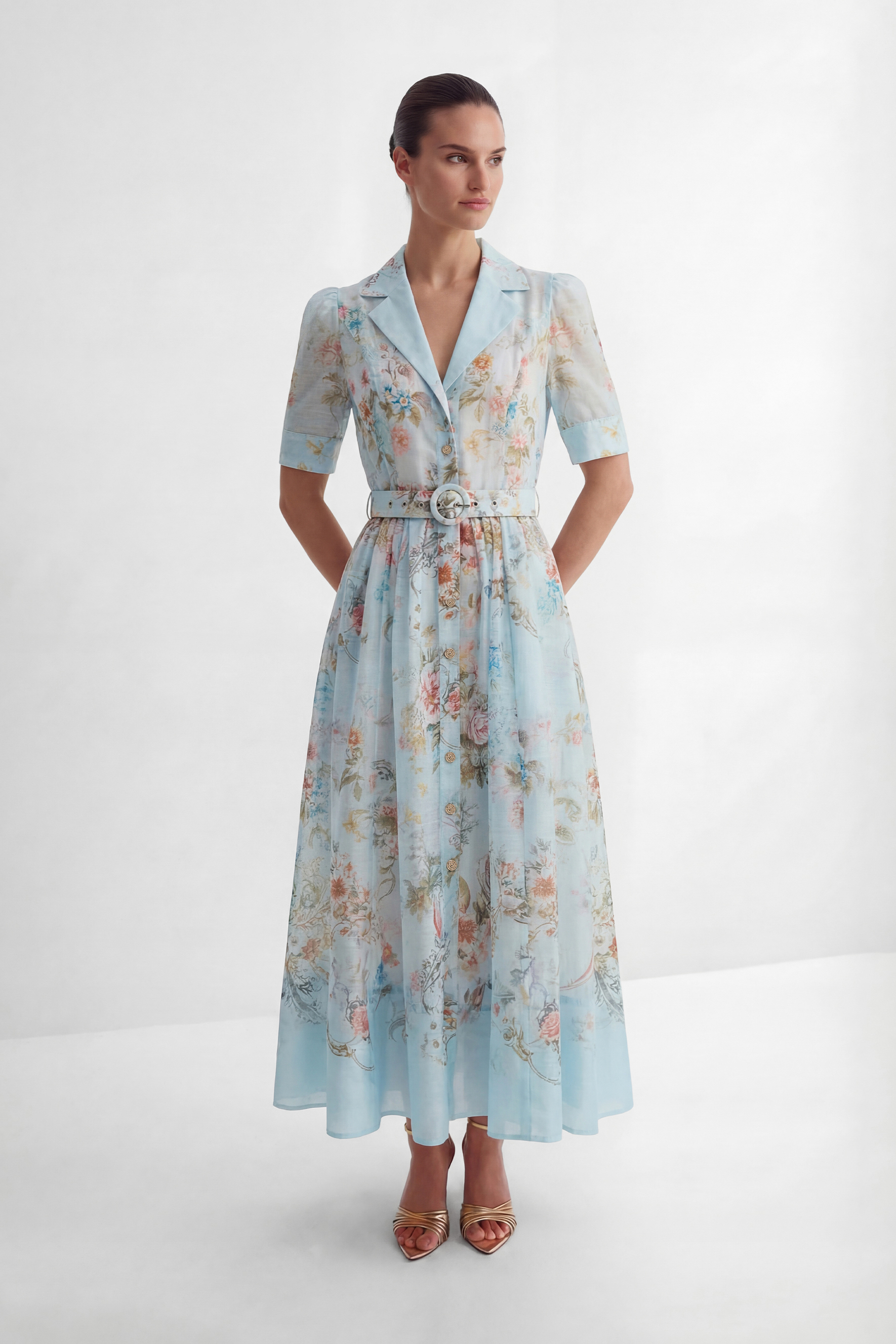 Garden Girl Moment Blue Floral Print Short Sleeve Maxi Dress