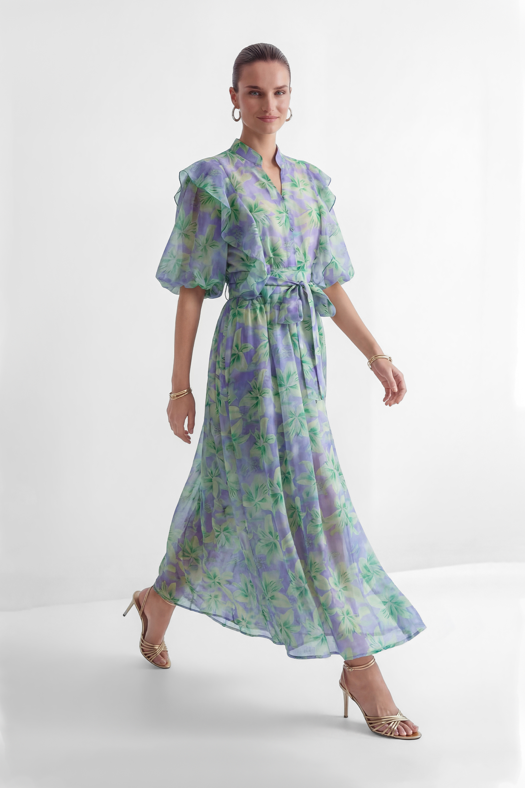 Summer Invite Purple Floral Print Ruffled Maxi Dress