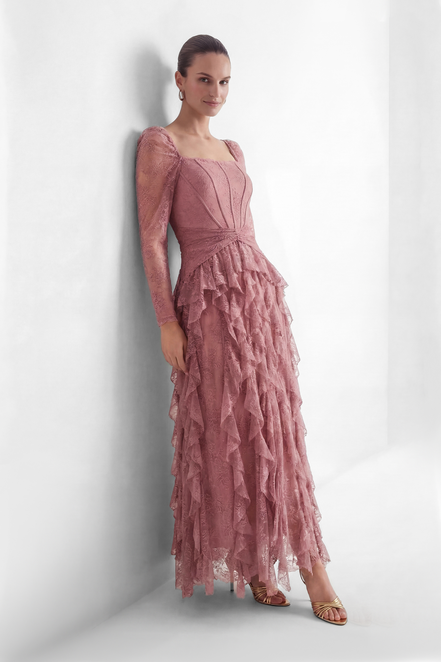 Viva La Vibes Pink Corset Bodice Ruffled Maxi Dress