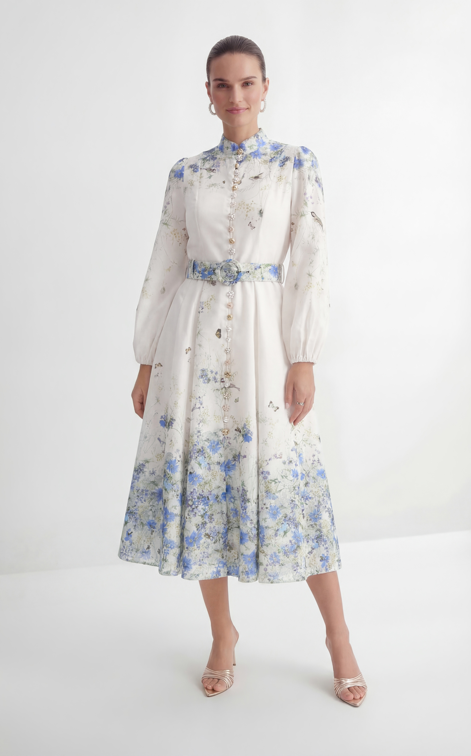 Love Of Details White Floral Print Balloon Sleeve Maxi Dress