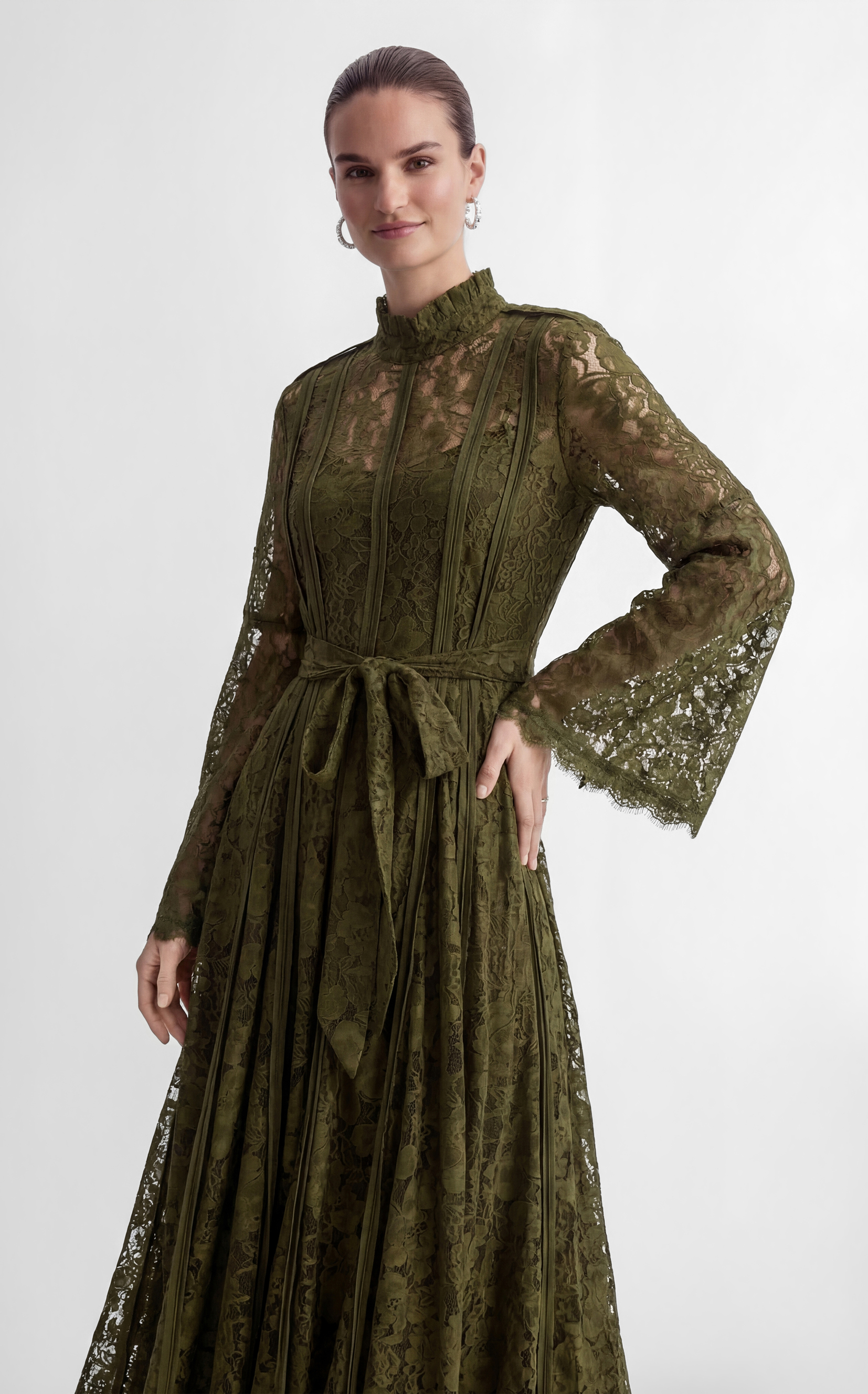 The Best Gift Olive Green Bell Sleeve Lace Maxi Dress